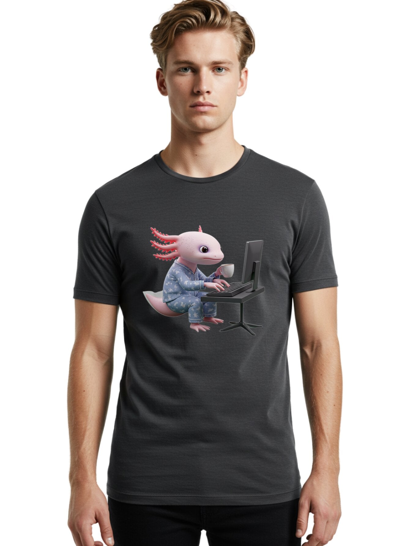 Axolotl-Working-On-Computer Men'S Graphic Tee, 100% Cotton, Comfortable Casual Summer Wear, Machine Washable, Vintage Camera, Old Camera, Antique Camera, Black Camera, Classic Photography, Photography Equipment, Nostalgic Device, Film Camera, Baq319 22