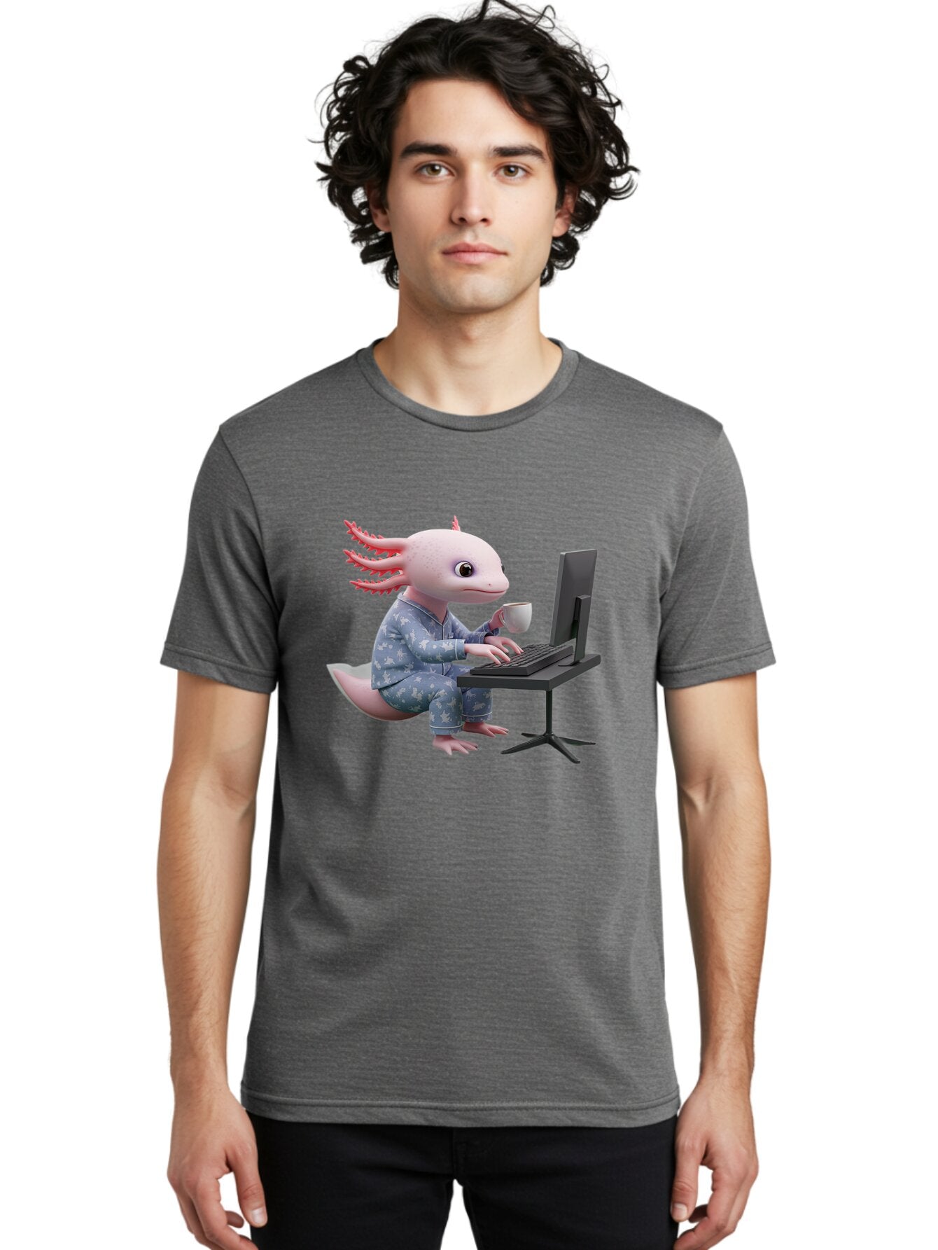 Axolotl-Working-On-Computer Men'S Graphic Tee, 100% Cotton, Comfortable Casual Summer Wear, Machine Washable, Vintage Camera, Old Camera, Antique Camera, Black Camera, Classic Photography, Photography Equipment, Nostalgic Device, Film Camera, Baq319 23