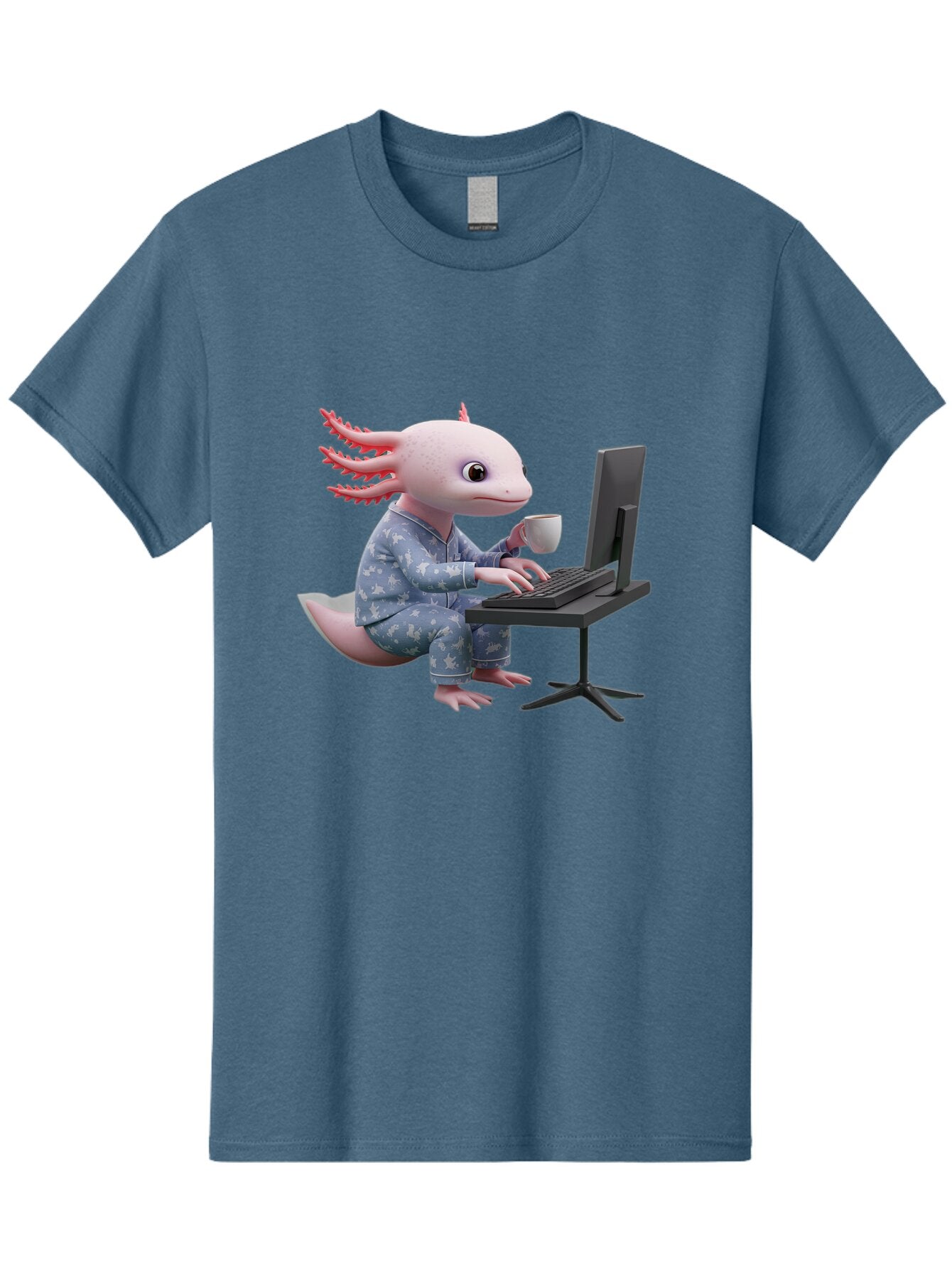 Axolotl-Working-On-Computer Men'S Graphic Tee, 100% Cotton, Comfortable Casual Summer Wear, Machine Washable, Vintage Camera, Old Camera, Antique Camera, Black Camera, Classic Photography, Photography Equipment, Nostalgic Device, Film Camera, Baq319 1