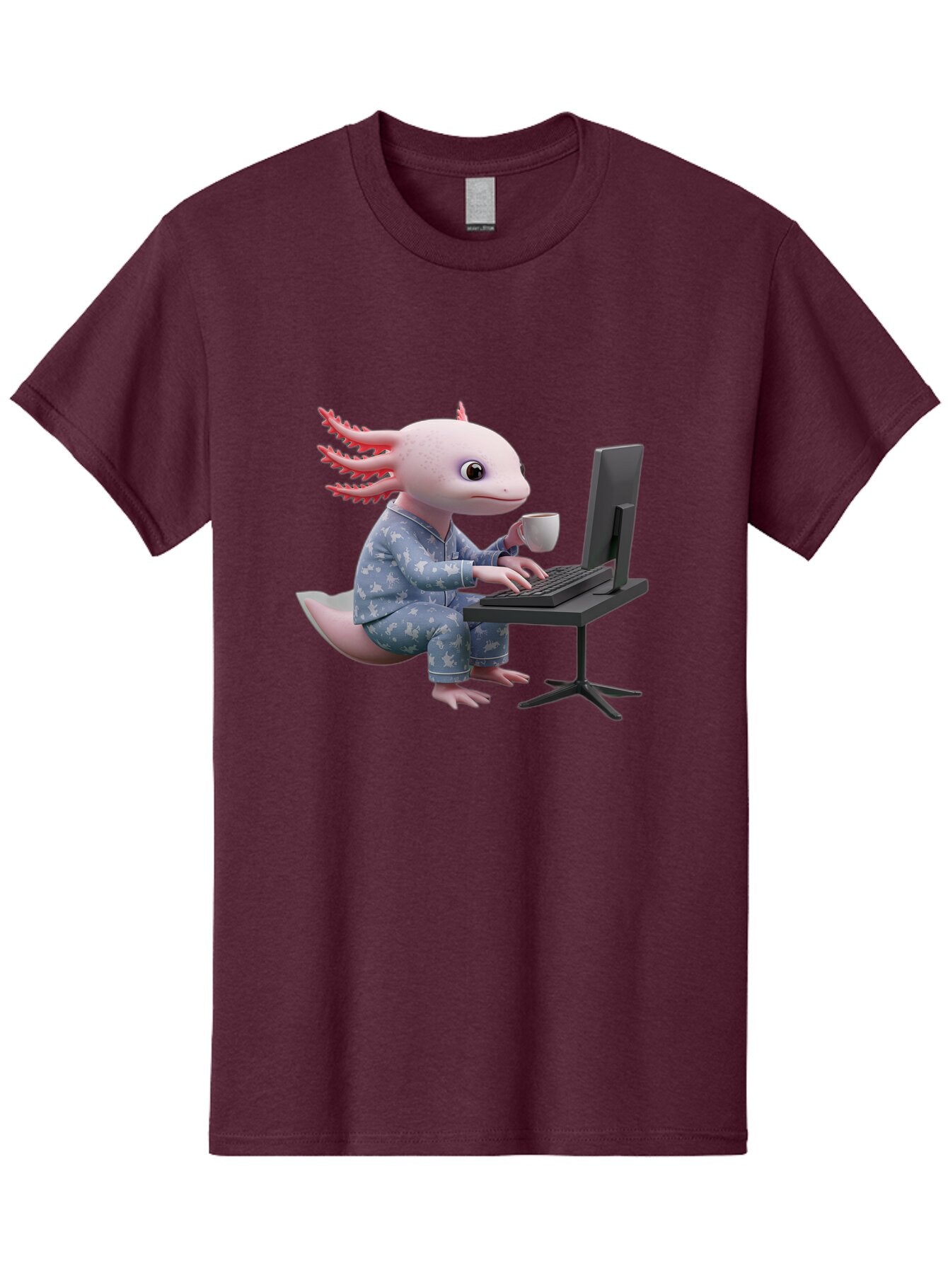 Axolotl-Working-On-Computer Men'S Graphic Tee, 100% Cotton, Comfortable Casual Summer Wear, Machine Washable, Vintage Camera, Old Camera, Antique Camera, Black Camera, Classic Photography, Photography Equipment, Nostalgic Device, Film Camera, Baq319 11