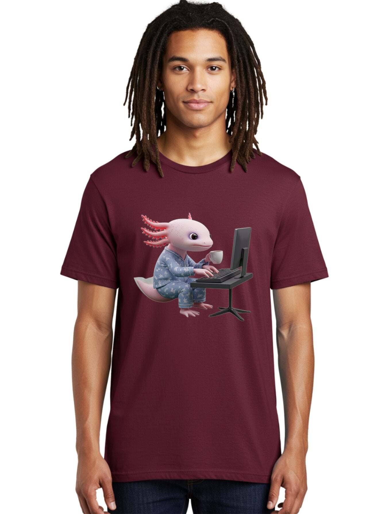 Axolotl-Working-On-Computer Men'S Graphic Tee, 100% Cotton, Comfortable Casual Summer Wear, Machine Washable, Vintage Camera, Old Camera, Antique Camera, Black Camera, Classic Photography, Photography Equipment, Nostalgic Device, Film Camera, Baq319 27