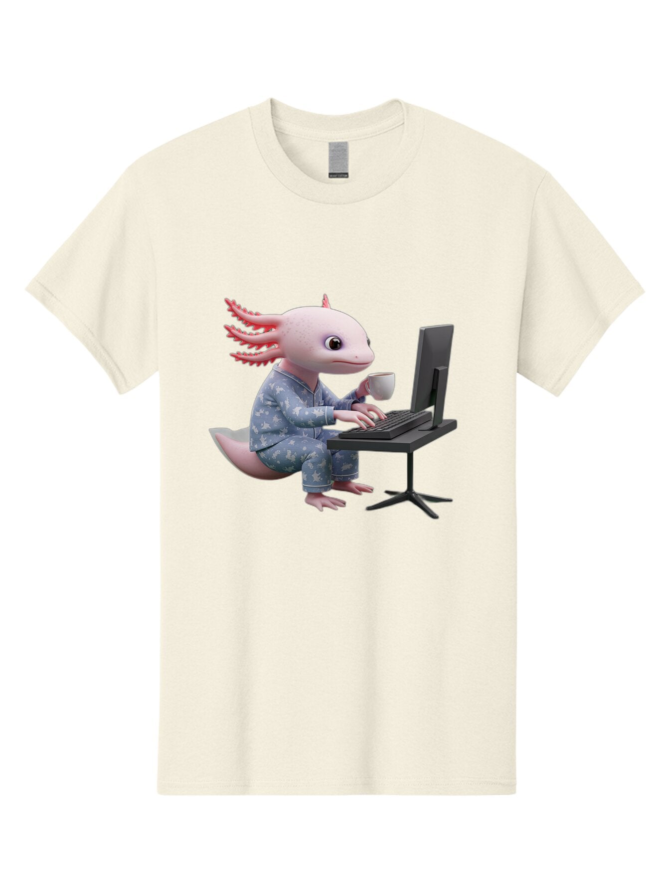 Axolotl-Working-On-Computer Men'S Graphic Tee, 100% Cotton, Comfortable Casual Summer Wear, Machine Washable, Vintage Camera, Old Camera, Antique Camera, Black Camera, Classic Photography, Photography Equipment, Nostalgic Device, Film Camera, Baq319 7