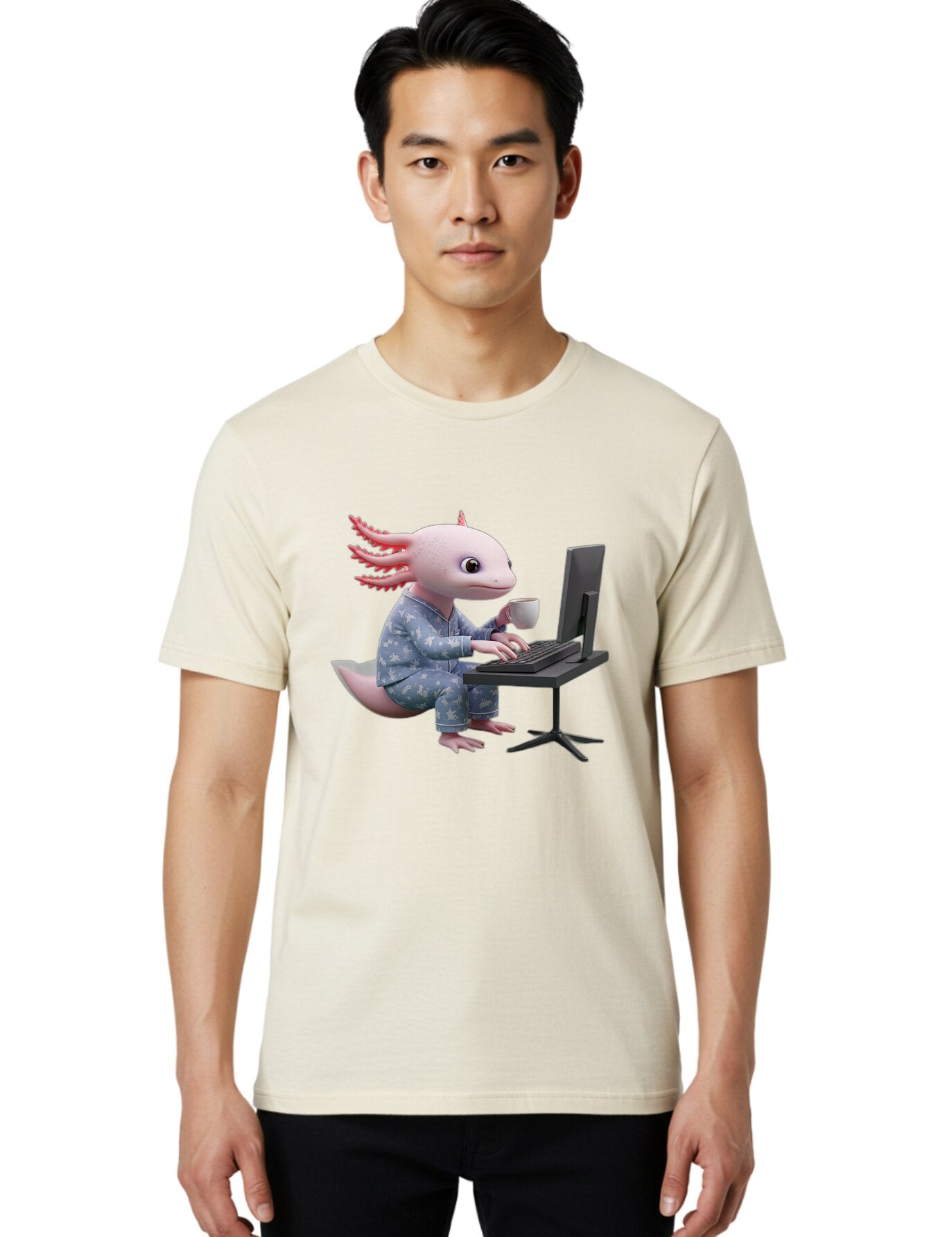 Axolotl-Working-On-Computer Men'S Graphic Tee, 100% Cotton, Comfortable Casual Summer Wear, Machine Washable, Vintage Camera, Old Camera, Antique Camera, Black Camera, Classic Photography, Photography Equipment, Nostalgic Device, Film Camera, Baq319 16