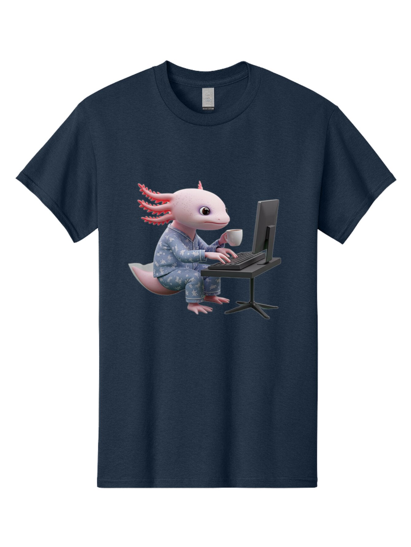 Axolotl-Working-On-Computer Men'S Graphic Tee, 100% Cotton, Comfortable Casual Summer Wear, Machine Washable, Vintage Camera, Old Camera, Antique Camera, Black Camera, Classic Photography, Photography Equipment, Nostalgic Device, Film Camera, Baq319 4