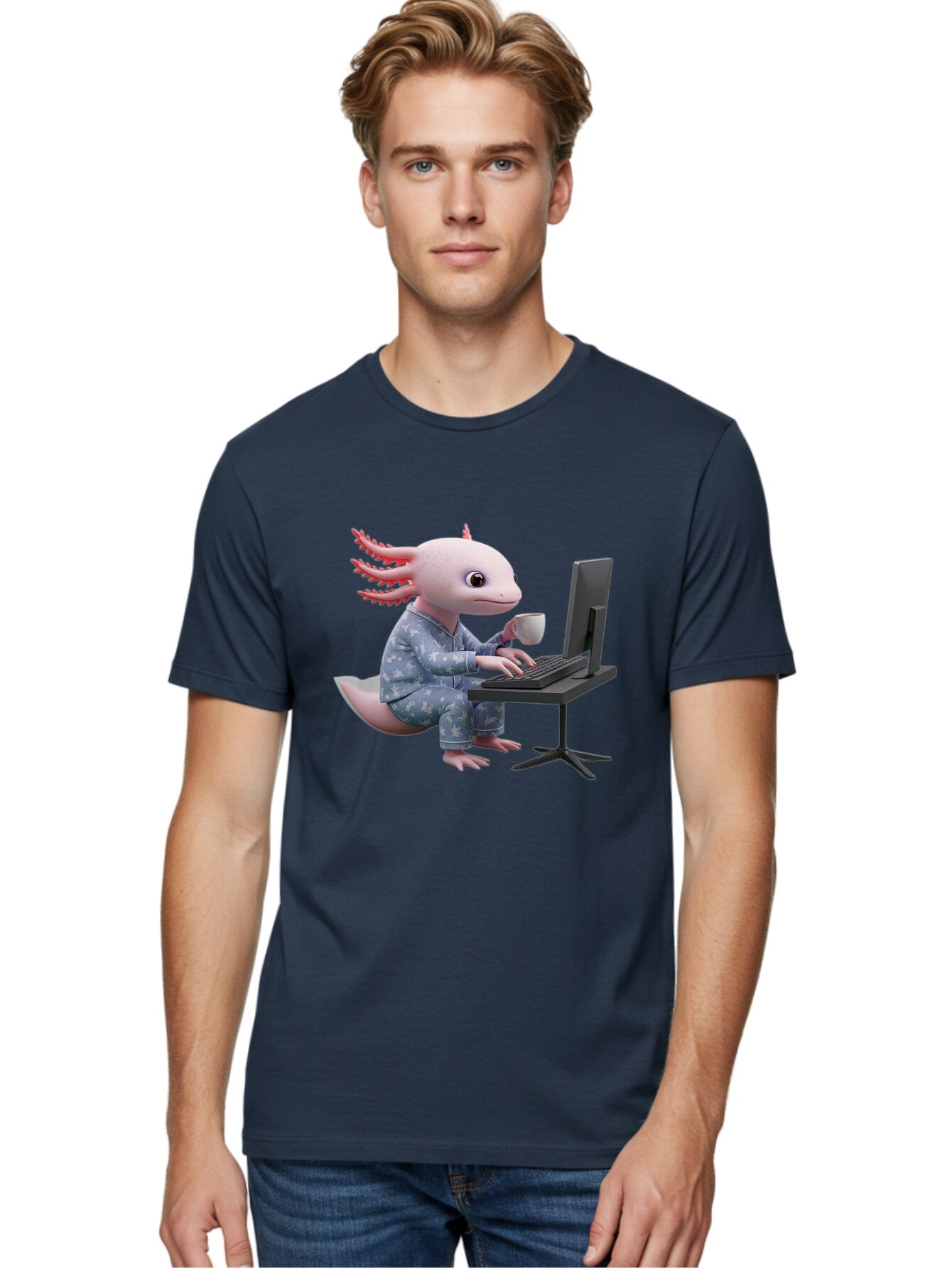 Axolotl-Working-On-Computer Men'S Graphic Tee, 100% Cotton, Comfortable Casual Summer Wear, Machine Washable, Vintage Camera, Old Camera, Antique Camera, Black Camera, Classic Photography, Photography Equipment, Nostalgic Device, Film Camera, Baq319 18