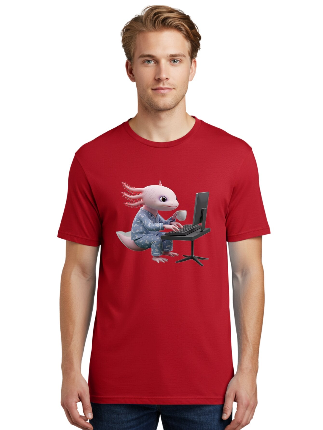 Axolotl-Working-On-Computer Men'S Graphic Tee, 100% Cotton, Comfortable Casual Summer Wear, Machine Washable, Vintage Camera, Old Camera, Antique Camera, Black Camera, Classic Photography, Photography Equipment, Nostalgic Device, Film Camera, Baq319 30