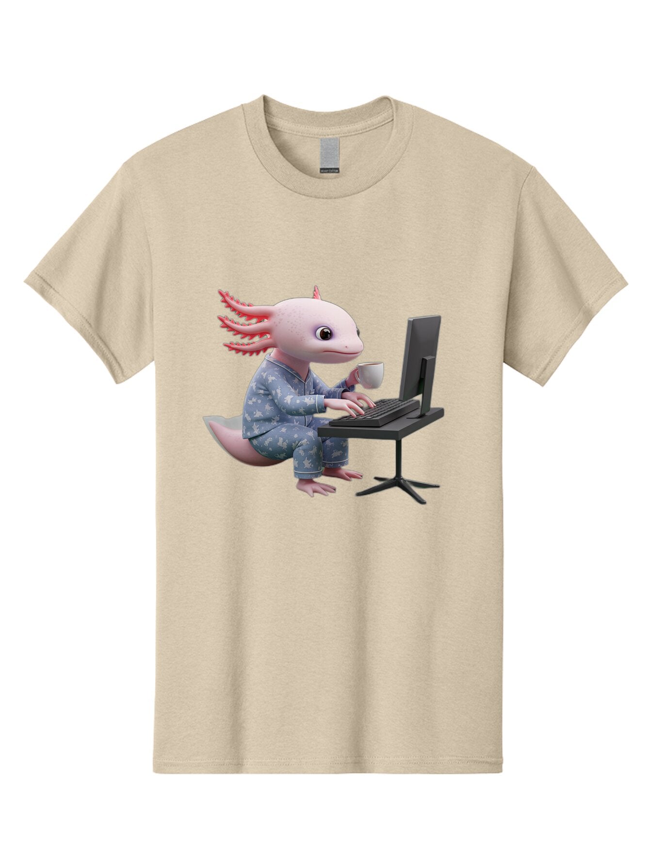 Axolotl-Working-On-Computer Men'S Graphic Tee, 100% Cotton, Comfortable Casual Summer Wear, Machine Washable, Vintage Camera, Old Camera, Antique Camera, Black Camera, Classic Photography, Photography Equipment, Nostalgic Device, Film Camera, Baq319 13