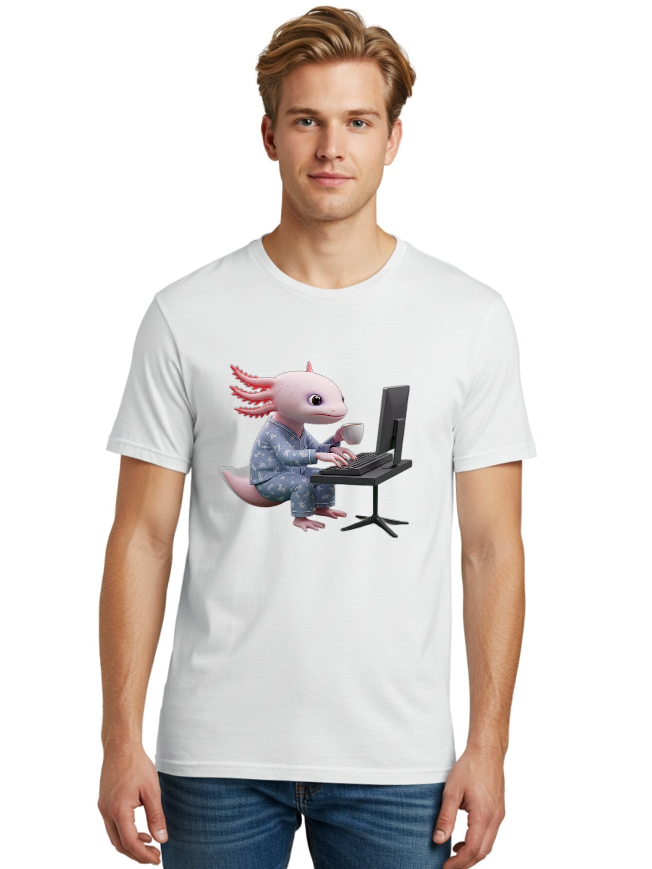 Axolotl-Working-On-Computer Men'S Graphic Tee, 100% Cotton, Comfortable Casual Summer Wear, Machine Washable, Vintage Camera, Old Camera, Antique Camera, Black Camera, Classic Photography, Photography Equipment, Nostalgic Device, Film Camera, Baq319 25