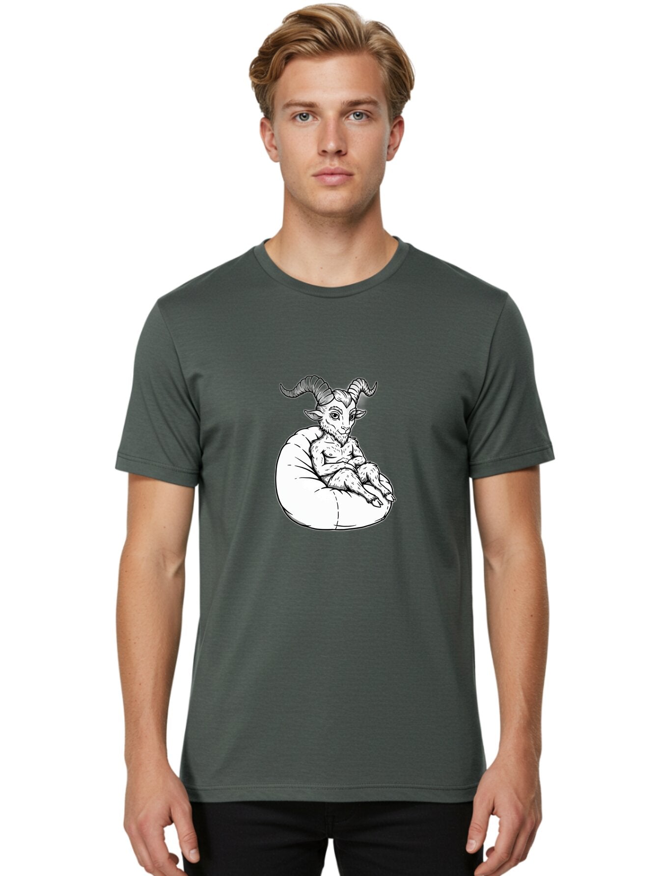 Baphomet-Sitting-Bean-Bag Men'S Graphic Tee, 100% Cotton, Comfortable Casual Summer Wear, Machine Washable, Vintage Camera, Old Camera, Antique Camera, Black Camera, Classic Photography, Photography Equipment, Nostalgic Device, Film Camera, Baq342 29