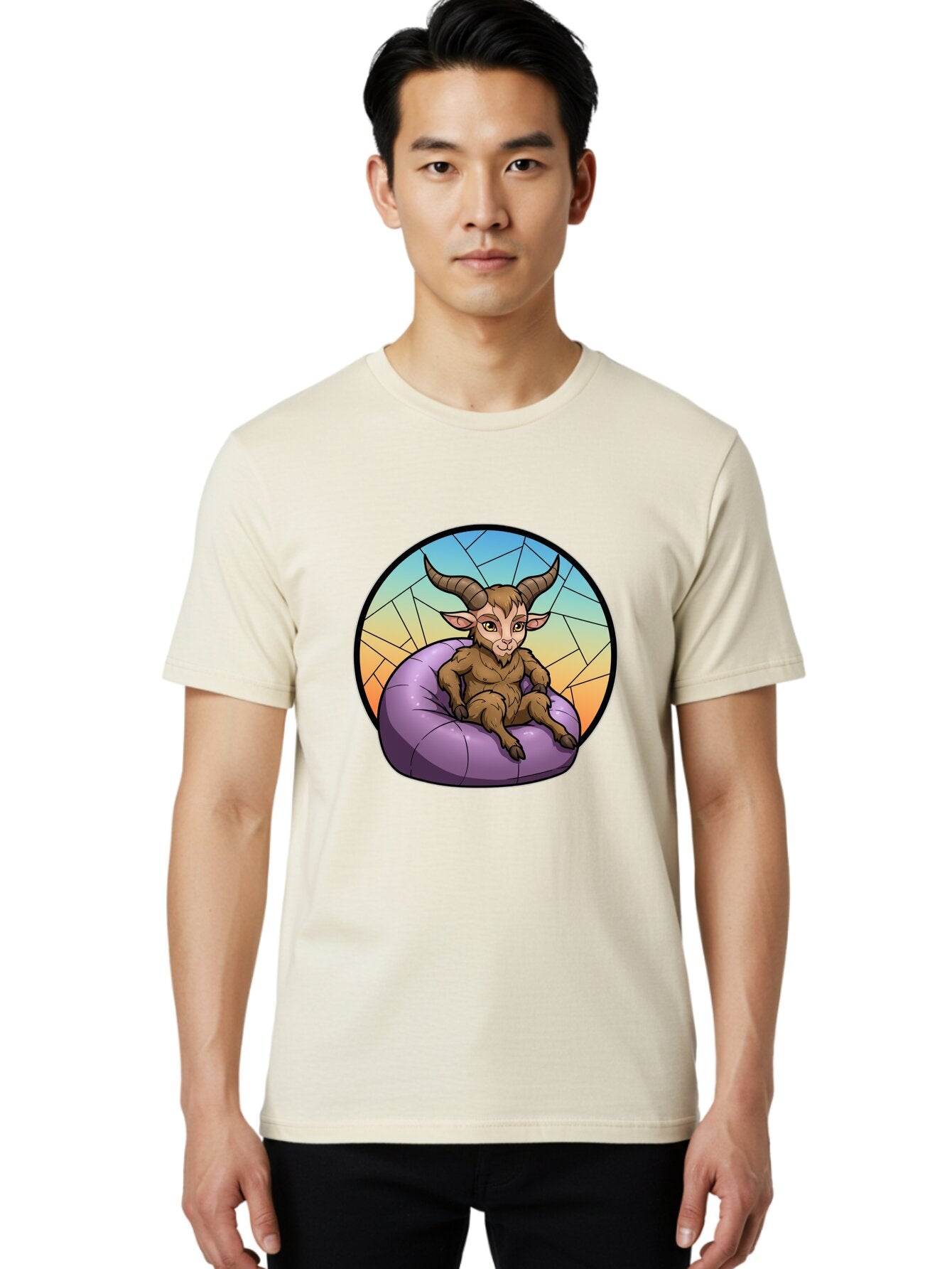 Baphomet-Sitting-On-Purple-Beanbag Men'S Graphic Tee, 100% Cotton, Comfortable Casual Summer Wear, Machine Washable, Vintage Camera, Old Camera, Antique Camera, Black Camera, Classic Photography, Photography Equipment, Nostalgic Device, Baq343 23