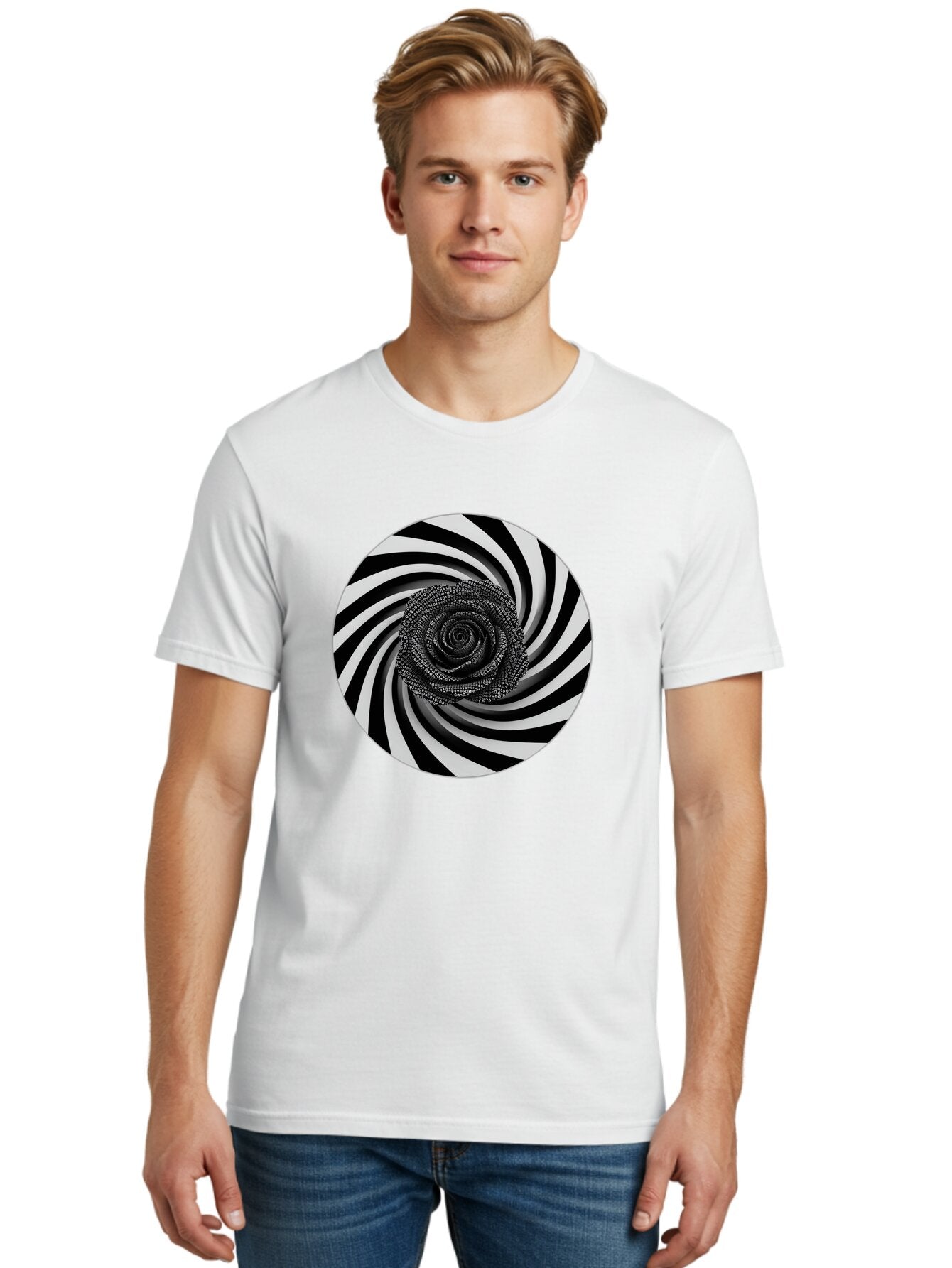 Black-And-White-Spiral Men'S Graphic Tee, 100% Cotton, Comfortable Casual Summer Wear, Machine Washable, Vintage Camera, Old Camera, Antique Camera, Black Camera, Classic Photography, Photography Equipment, Nostalgic Device, Film Camera, Baq363 27