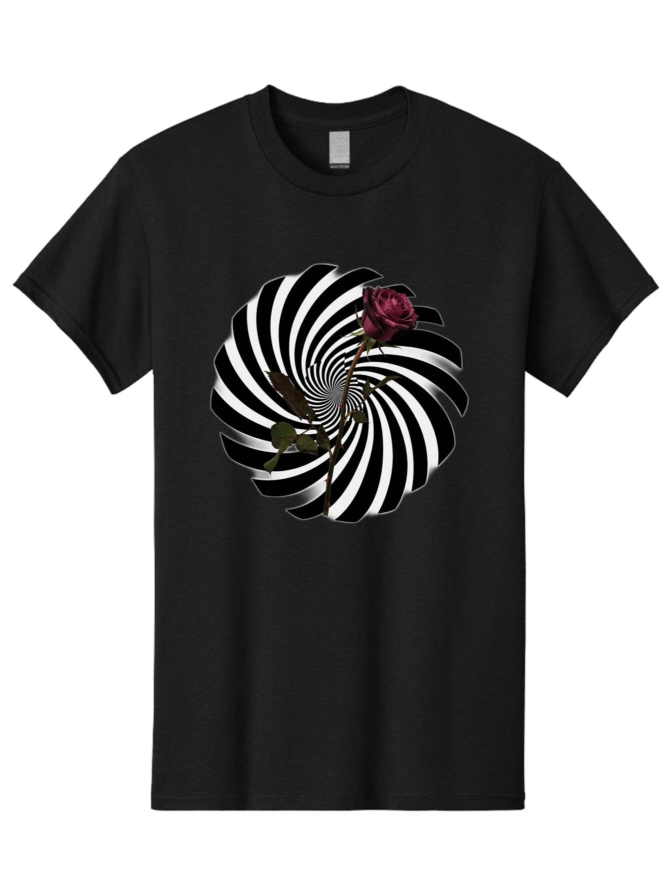 Black-And-White-Swirl-With-Rose Men'S Graphic Tee, 100% Cotton, Comfortable Casual Summer Wear, Machine Washable, Vintage Camera, Old Camera, Antique Camera, Black Camera, Classic Photography, Photography Equipment, Nostalgic Device, Baq364 1