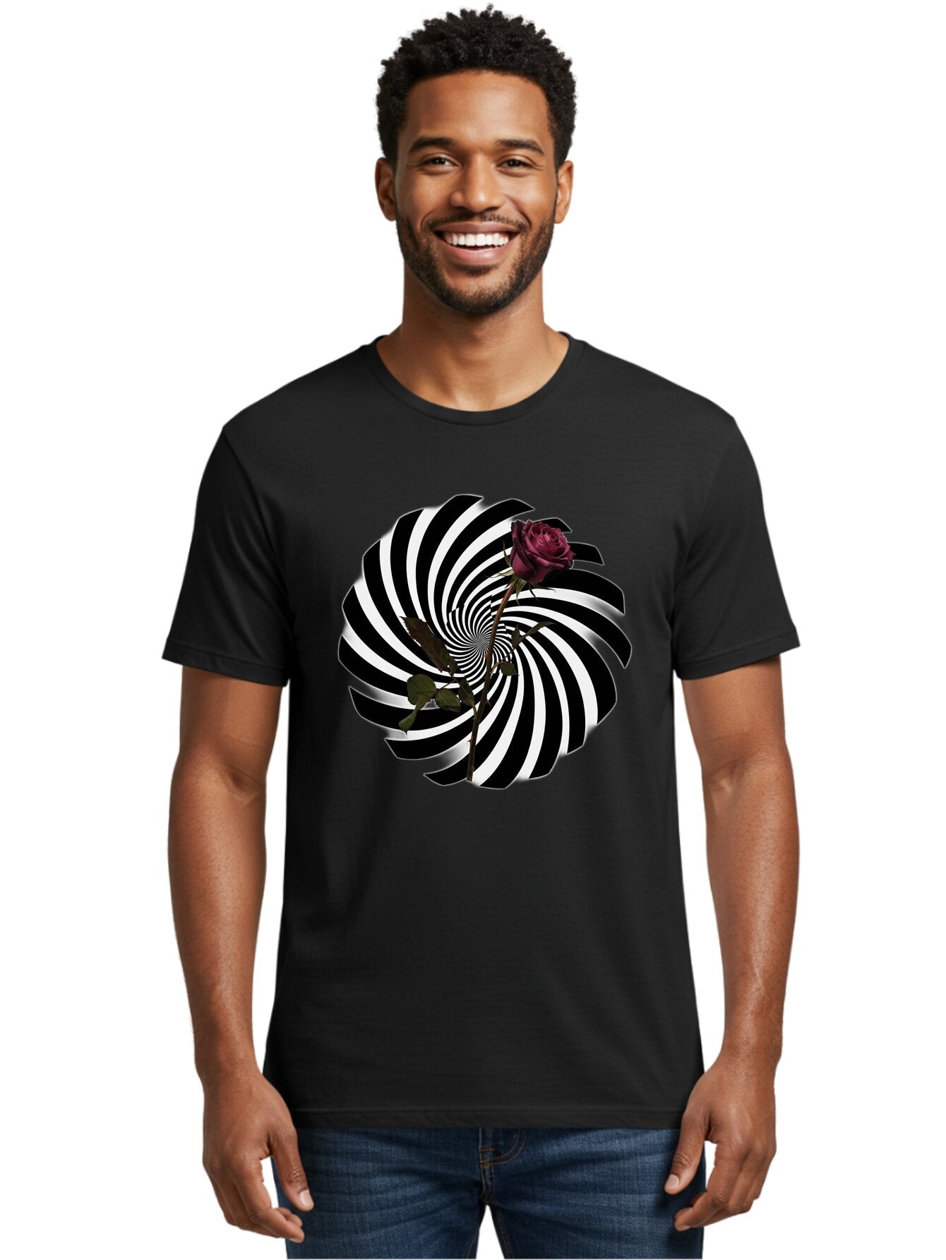 Black-And-White-Swirl-With-Rose Men'S Graphic Tee, 100% Cotton, Comfortable Casual Summer Wear, Machine Washable, Vintage Camera, Old Camera, Antique Camera, Black Camera, Classic Photography, Photography Equipment, Nostalgic Device, Baq364 19