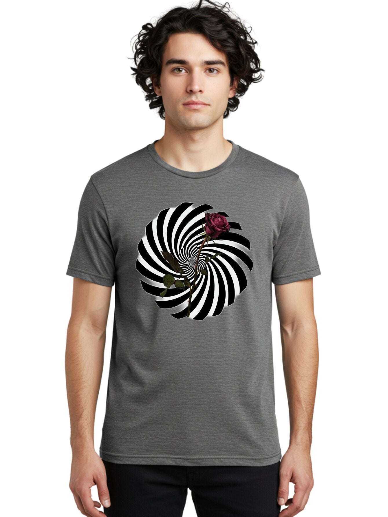Black-And-White-Swirl-With-Rose Men'S Graphic Tee, 100% Cotton, Comfortable Casual Summer Wear, Machine Washable, Vintage Camera, Old Camera, Antique Camera, Black Camera, Classic Photography, Photography Equipment, Nostalgic Device, Baq364 21