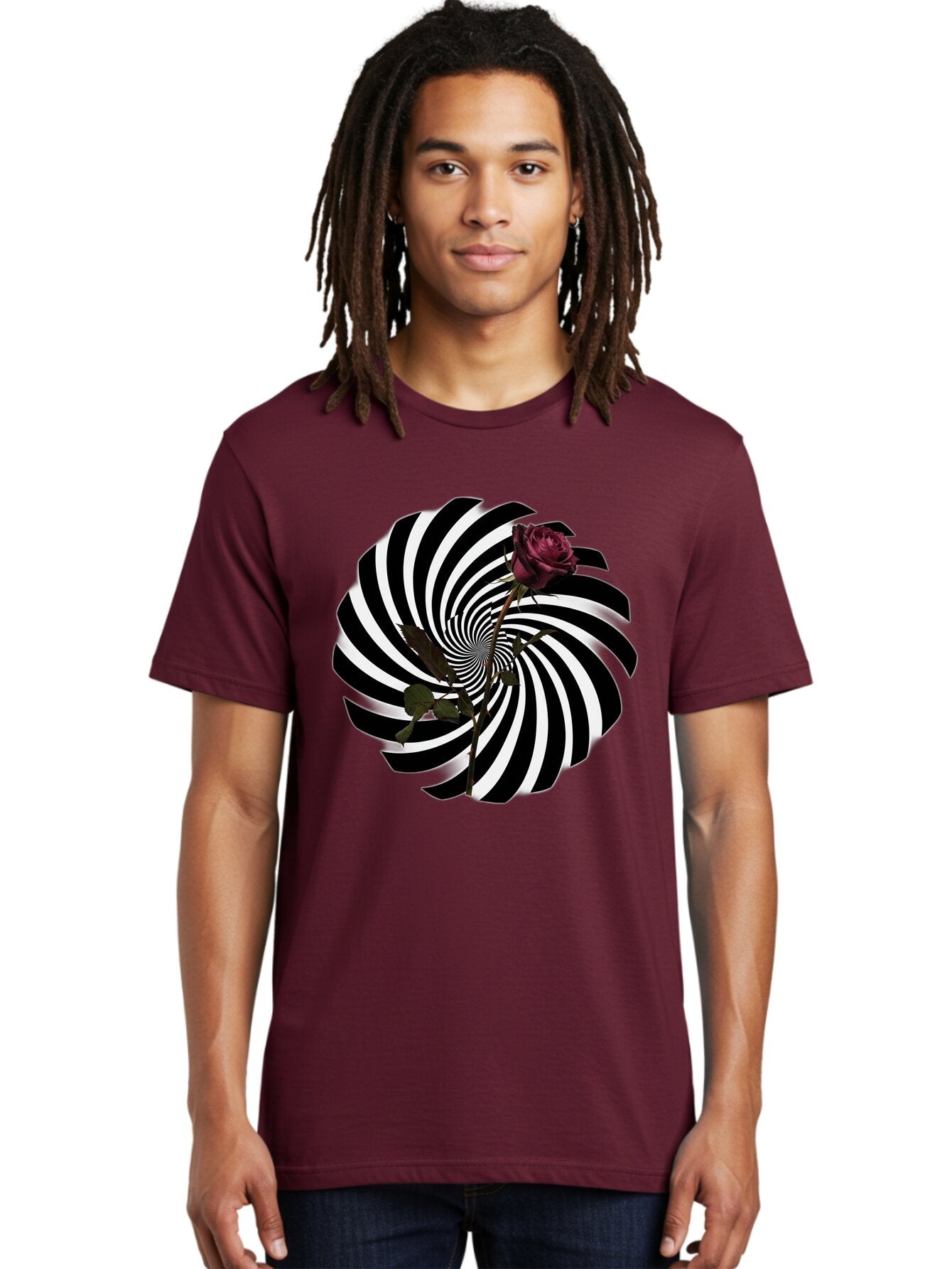 Black-And-White-Swirl-With-Rose Men'S Graphic Tee, 100% Cotton, Comfortable Casual Summer Wear, Machine Washable, Vintage Camera, Old Camera, Antique Camera, Black Camera, Classic Photography, Photography Equipment, Nostalgic Device, Baq364 24