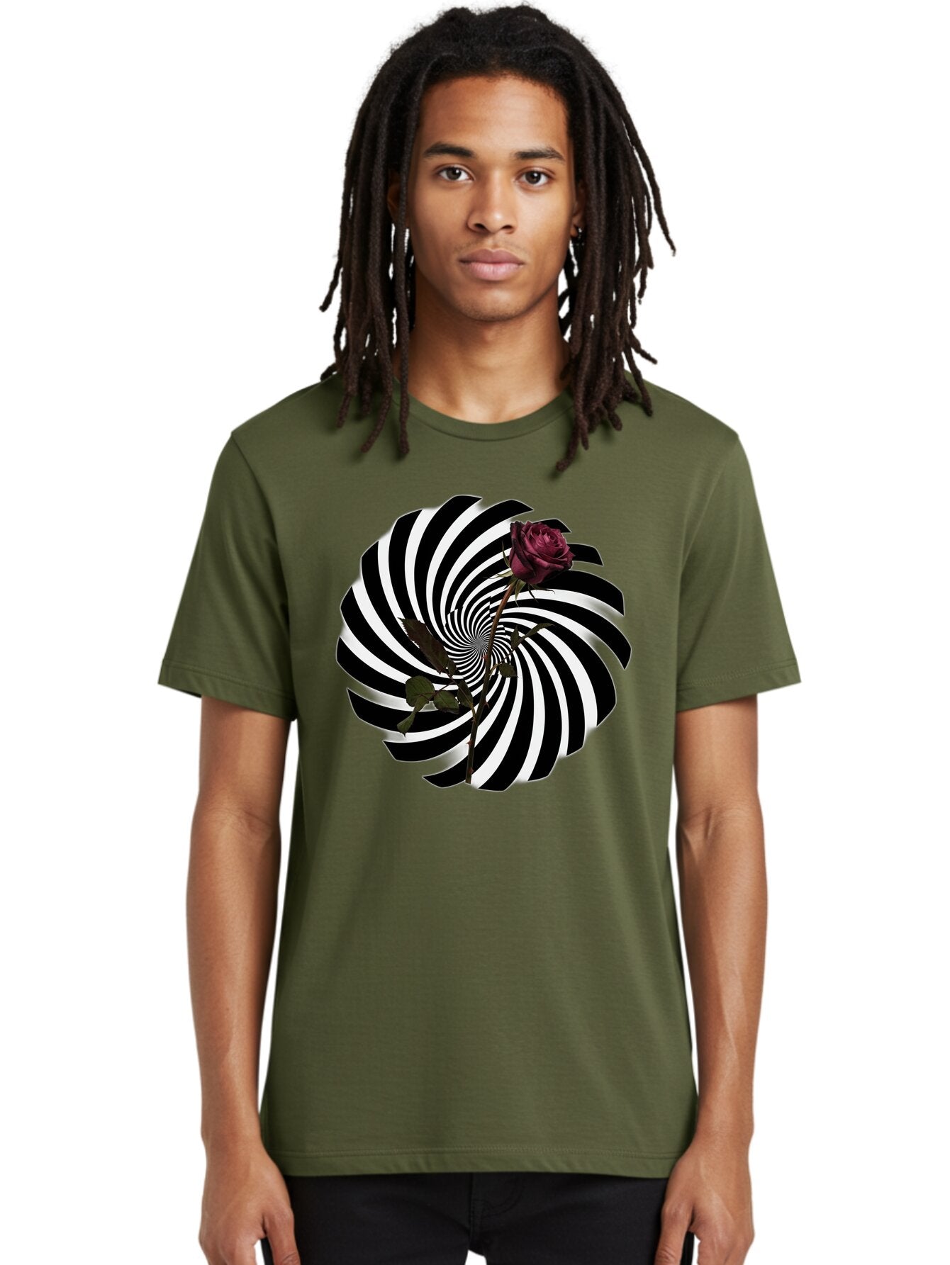 Black-And-White-Swirl-With-Rose Men'S Graphic Tee, 100% Cotton, Comfortable Casual Summer Wear, Machine Washable, Vintage Camera, Old Camera, Antique Camera, Black Camera, Classic Photography, Photography Equipment, Nostalgic Device, Baq364 18