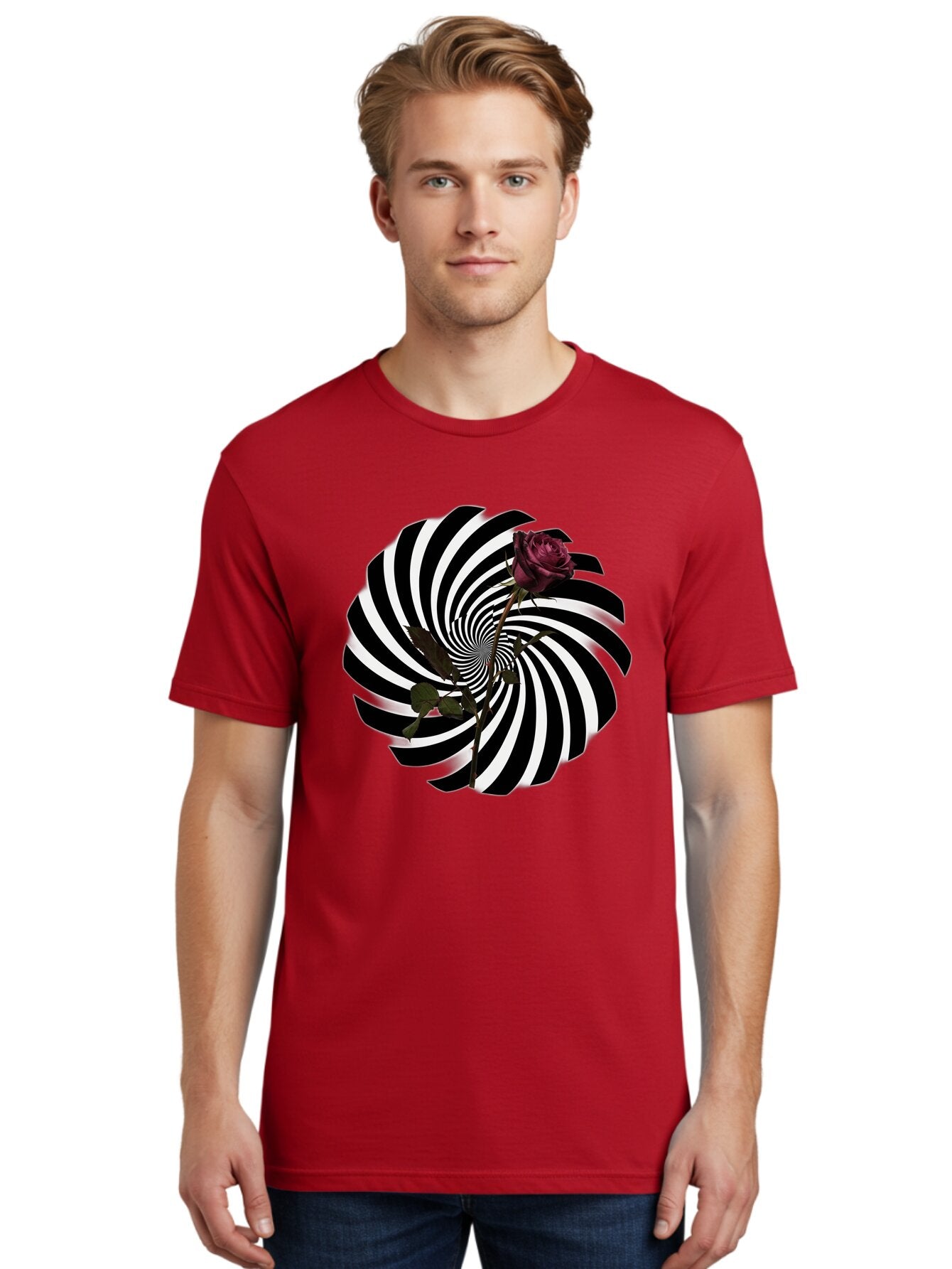 Black-And-White-Swirl-With-Rose Men'S Graphic Tee, 100% Cotton, Comfortable Casual Summer Wear, Machine Washable, Vintage Camera, Old Camera, Antique Camera, Black Camera, Classic Photography, Photography Equipment, Nostalgic Device, Baq364 27