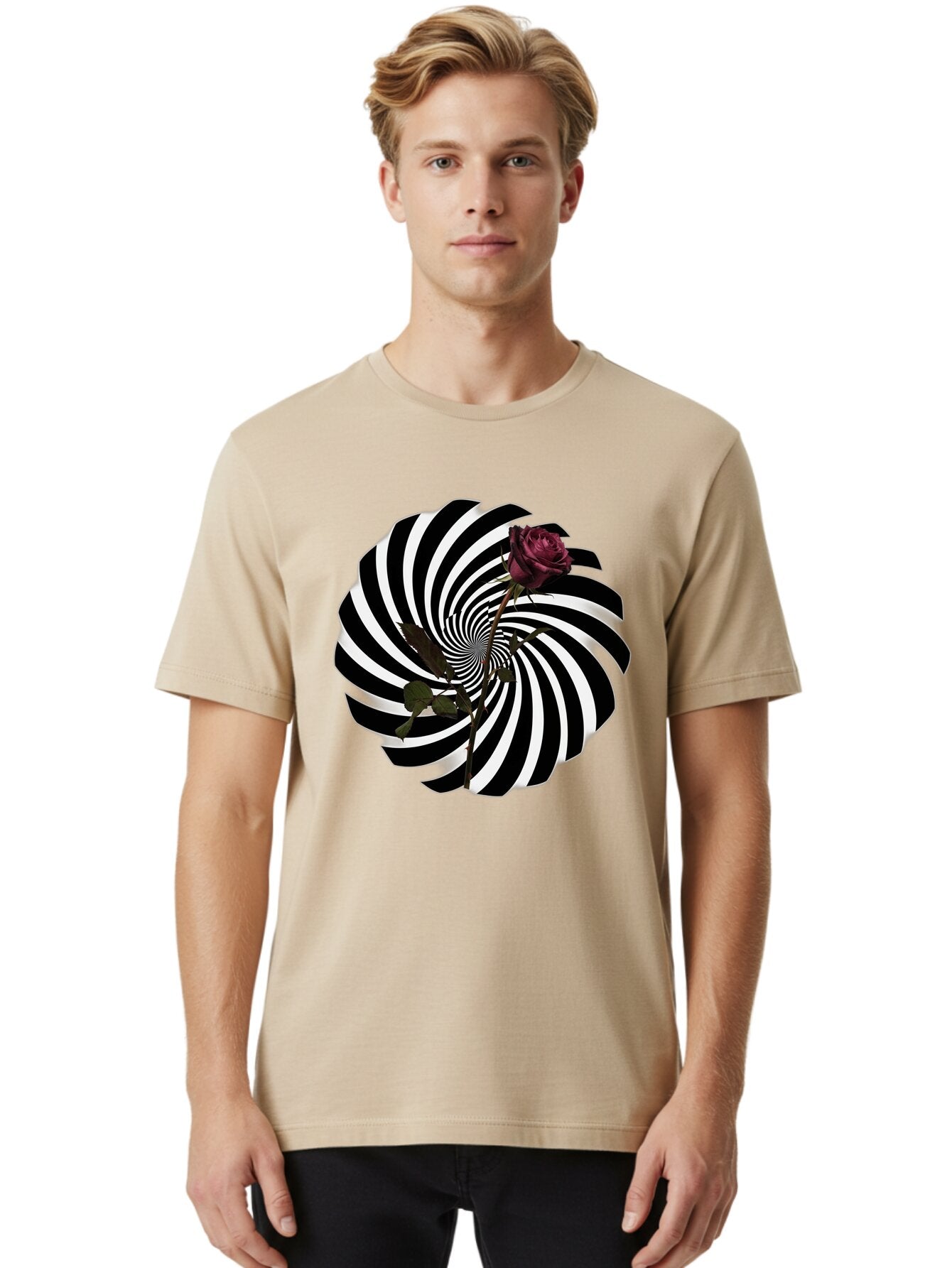 Black-And-White-Swirl-With-Rose Men'S Graphic Tee, 100% Cotton, Comfortable Casual Summer Wear, Machine Washable, Vintage Camera, Old Camera, Antique Camera, Black Camera, Classic Photography, Photography Equipment, Nostalgic Device, Baq364 17