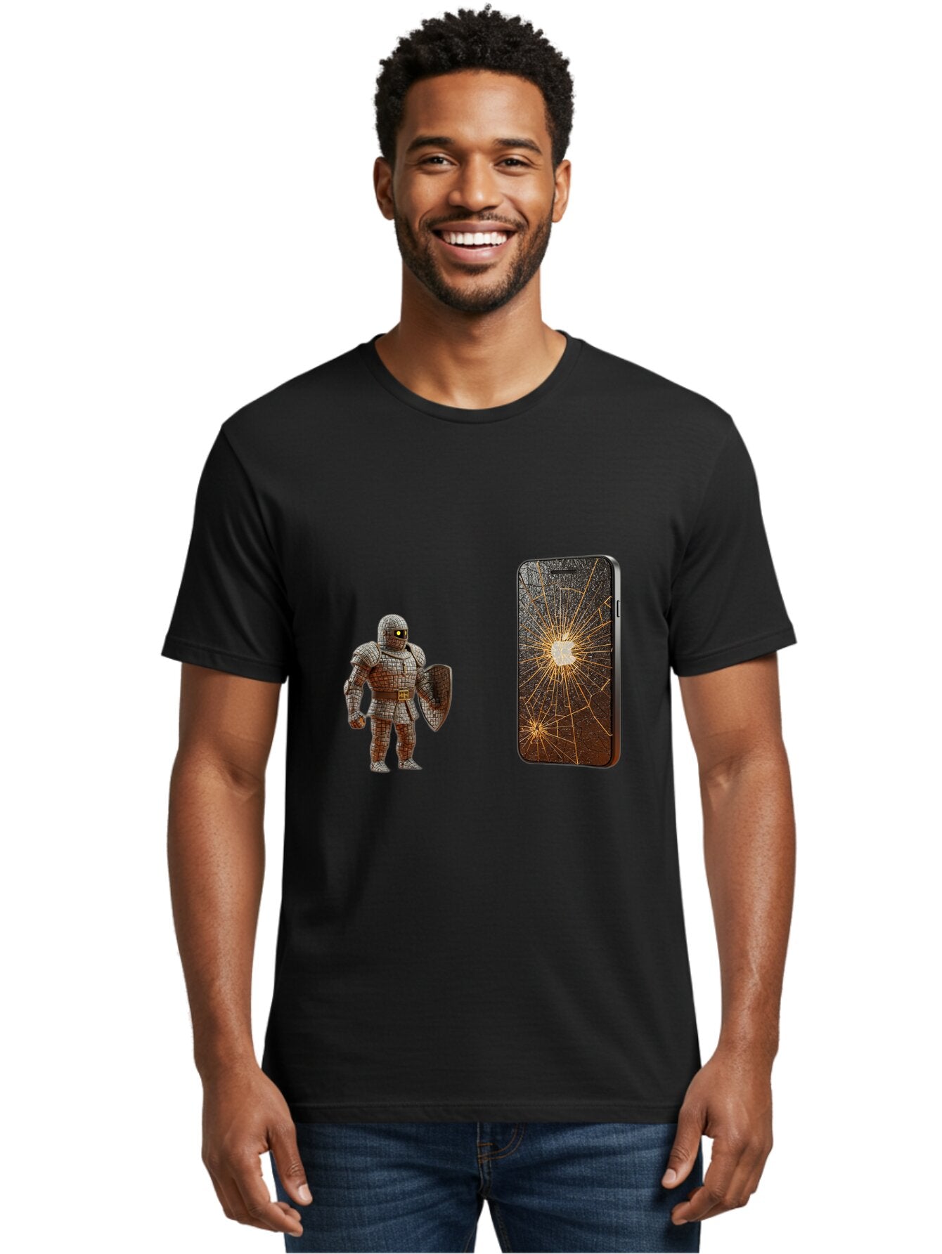 Broken-Phone-Screen Men'S Graphic Tee, 100% Cotton, Comfortable Casual Summer Wear, Machine Washable, Vintage Camera, Old Camera, Antique Camera, Black Camera, Classic Photography, Photography Equipment, Nostalgic Device, Film Camera, Baq396 29