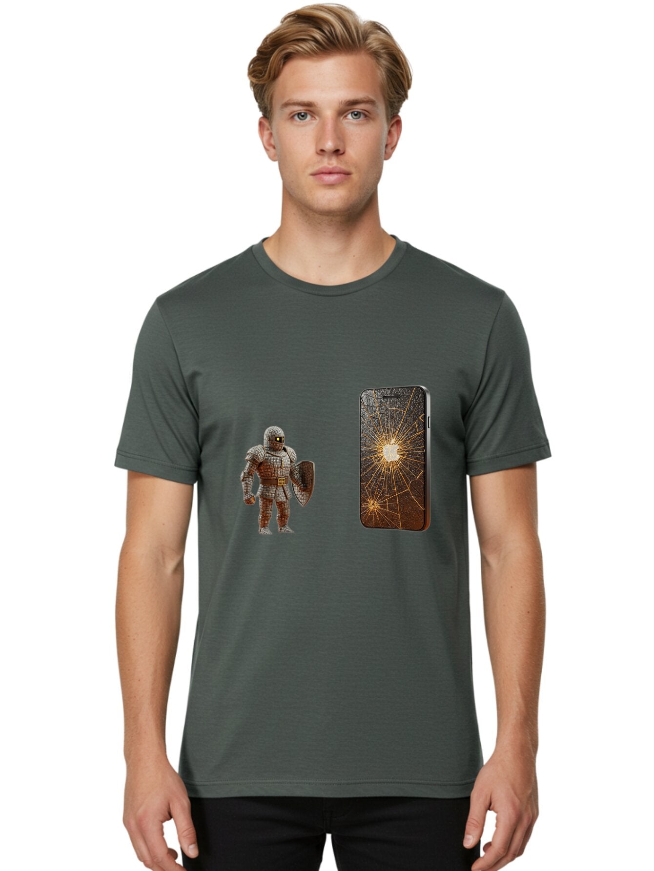 Broken-Phone-Screen Men'S Graphic Tee, 100% Cotton, Comfortable Casual Summer Wear, Machine Washable, Vintage Camera, Old Camera, Antique Camera, Black Camera, Classic Photography, Photography Equipment, Nostalgic Device, Film Camera, Baq396 25