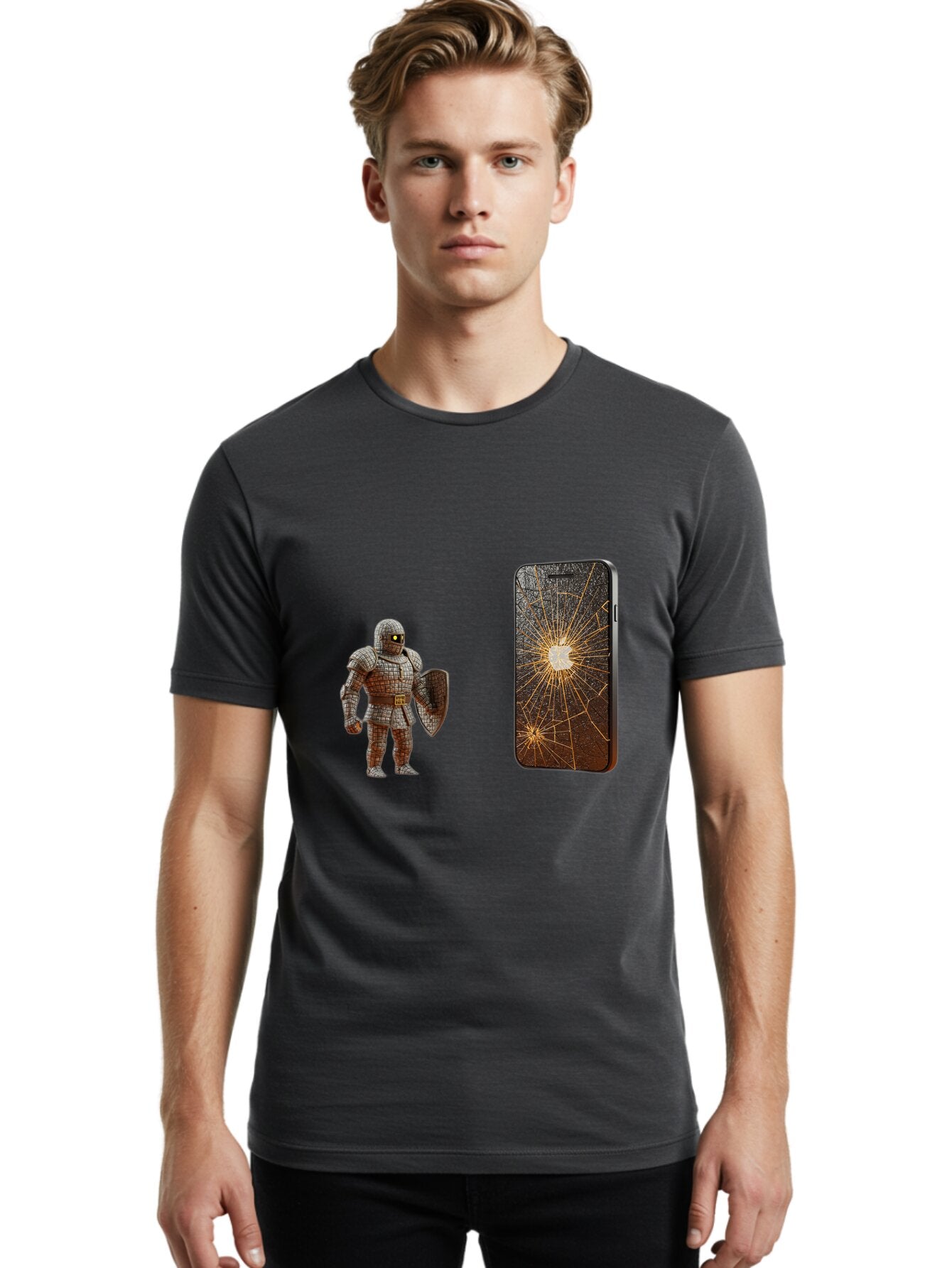 Broken-Phone-Screen Men'S Graphic Tee, 100% Cotton, Comfortable Casual Summer Wear, Machine Washable, Vintage Camera, Old Camera, Antique Camera, Black Camera, Classic Photography, Photography Equipment, Nostalgic Device, Film Camera, Baq396 22