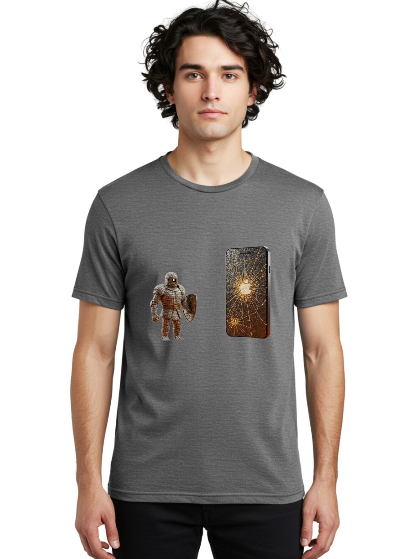 Broken-Phone-Screen Men'S Graphic Tee, 100% Cotton, Comfortable Casual Summer Wear, Machine Washable, Vintage Camera, Old Camera, Antique Camera, Black Camera, Classic Photography, Photography Equipment, Nostalgic Device, Film Camera, Baq396 17