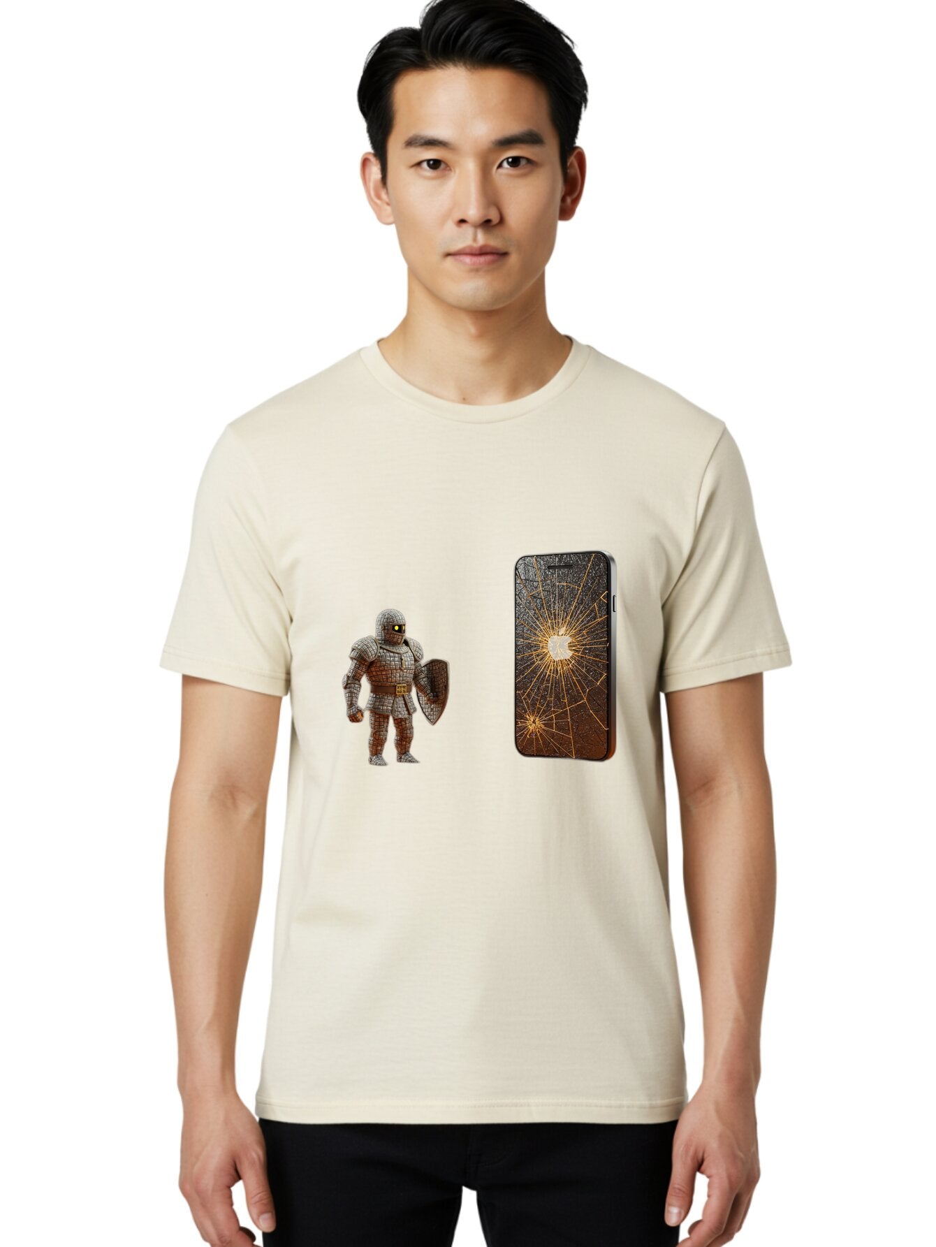 Broken-Phone-Screen Men'S Graphic Tee, 100% Cotton, Comfortable Casual Summer Wear, Machine Washable, Vintage Camera, Old Camera, Antique Camera, Black Camera, Classic Photography, Photography Equipment, Nostalgic Device, Film Camera, Baq396 20