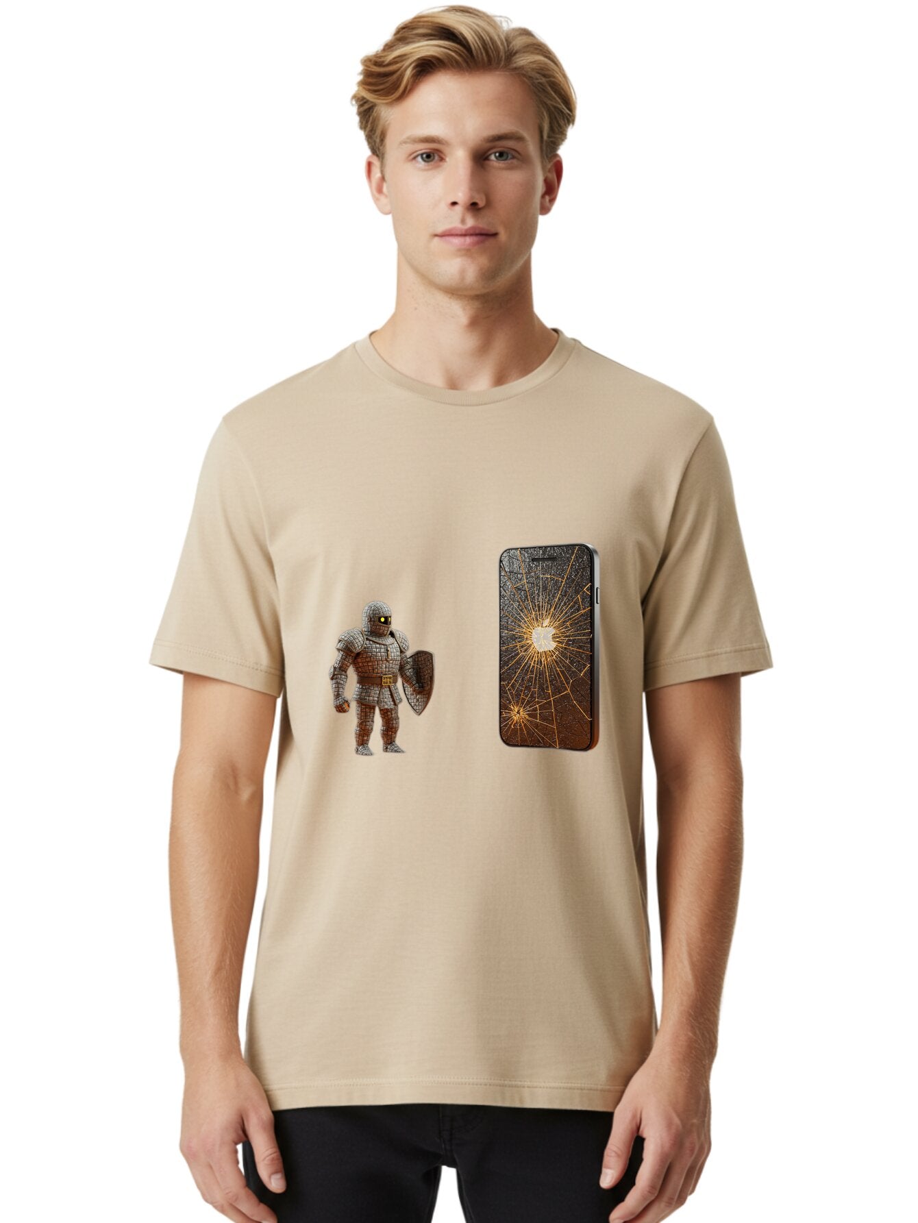Broken-Phone-Screen Men'S Graphic Tee, 100% Cotton, Comfortable Casual Summer Wear, Machine Washable, Vintage Camera, Old Camera, Antique Camera, Black Camera, Classic Photography, Photography Equipment, Nostalgic Device, Film Camera, Baq396 24