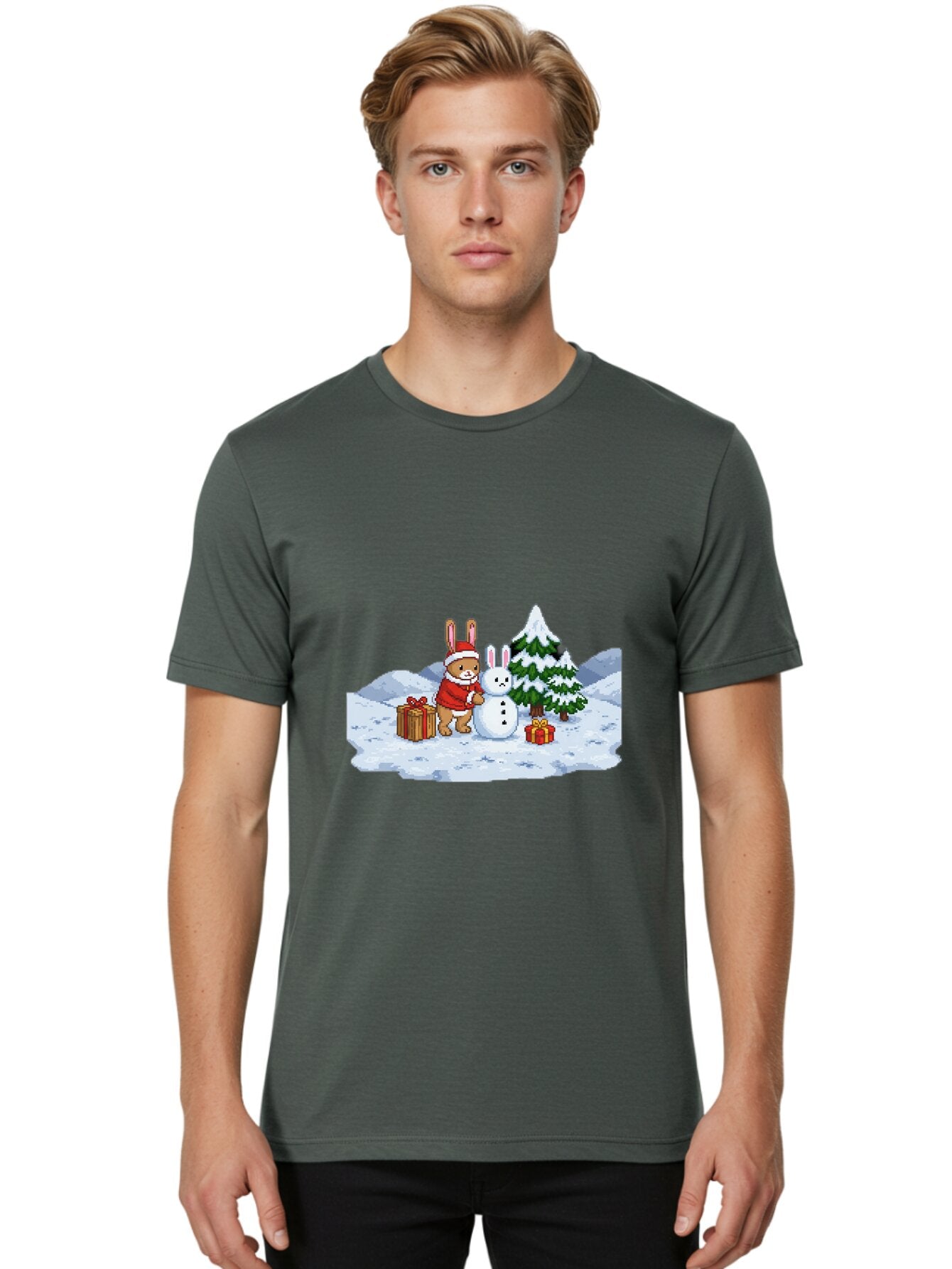 Bunny-Building-Snowman-1 Men'S Graphic Tee, 100% Cotton, Comfortable Casual Summer Wear, Machine Washable, Vintage Camera, Old Camera, Antique Camera, Black Camera, Classic Photography, Photography Equipment, Nostalgic Device, Film Camera, Baq405 20