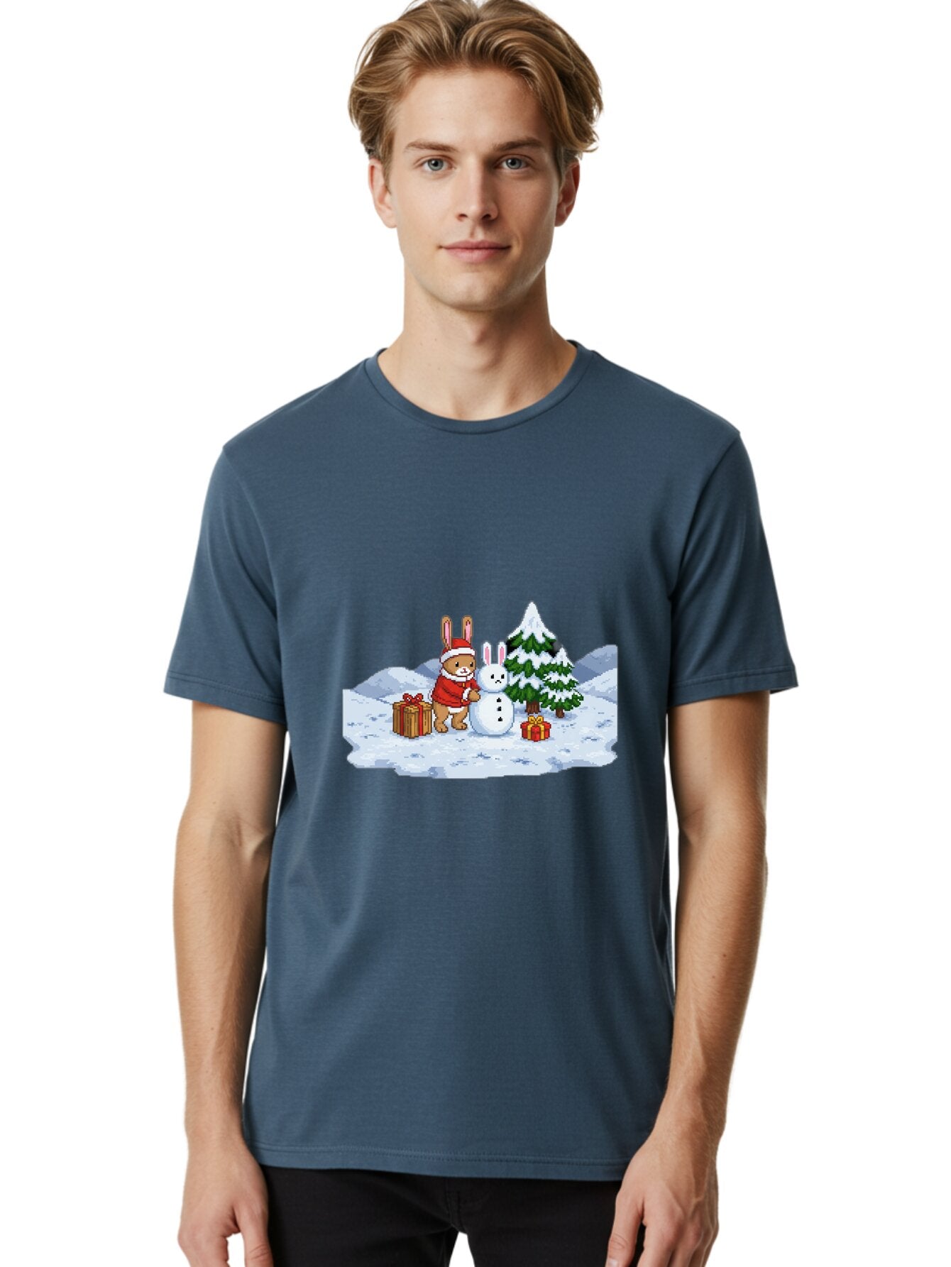 Bunny-Building-Snowman-1 Men'S Graphic Tee, 100% Cotton, Comfortable Casual Summer Wear, Machine Washable, Vintage Camera, Old Camera, Antique Camera, Black Camera, Classic Photography, Photography Equipment, Nostalgic Device, Film Camera, Baq405 28