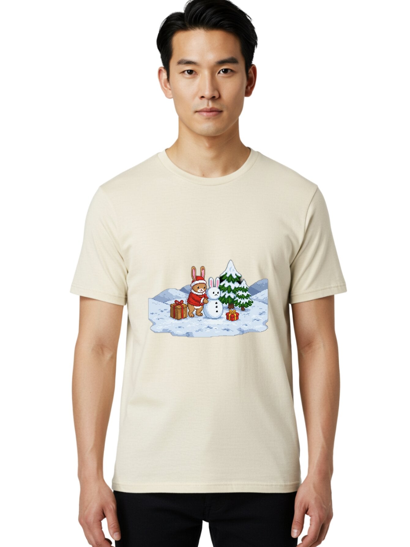 Bunny-Building-Snowman-1 Men'S Graphic Tee, 100% Cotton, Comfortable Casual Summer Wear, Machine Washable, Vintage Camera, Old Camera, Antique Camera, Black Camera, Classic Photography, Photography Equipment, Nostalgic Device, Film Camera, Baq405 25