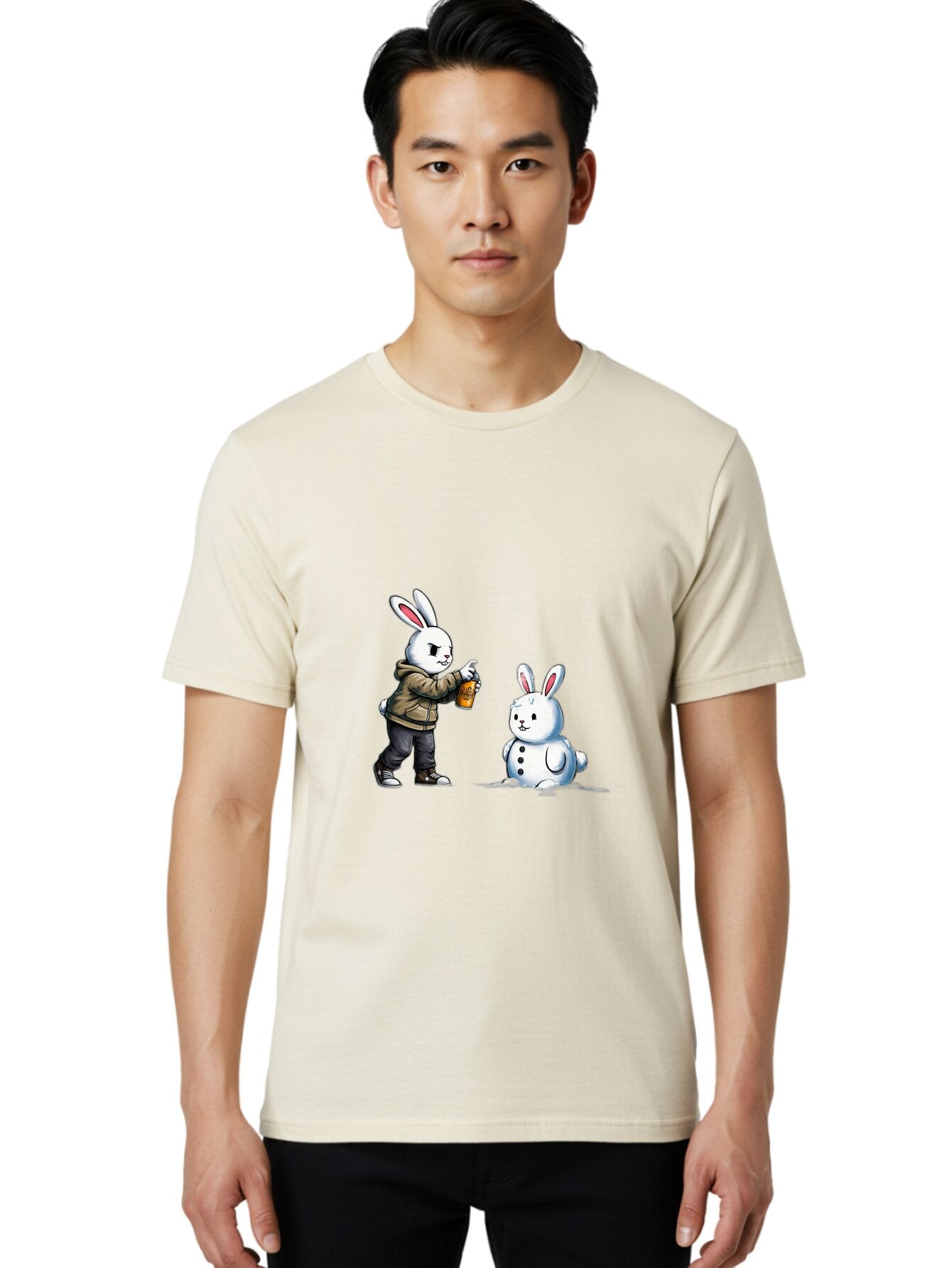 Bunny-Spraying-Snowman Men'S Graphic Tee, 100% Cotton, Comfortable Casual Summer Wear, Machine Washable, Vintage Camera, Old Camera, Antique Camera, Black Camera, Classic Photography, Photography Equipment, Nostalgic Device, Film Camera, Baq408 19