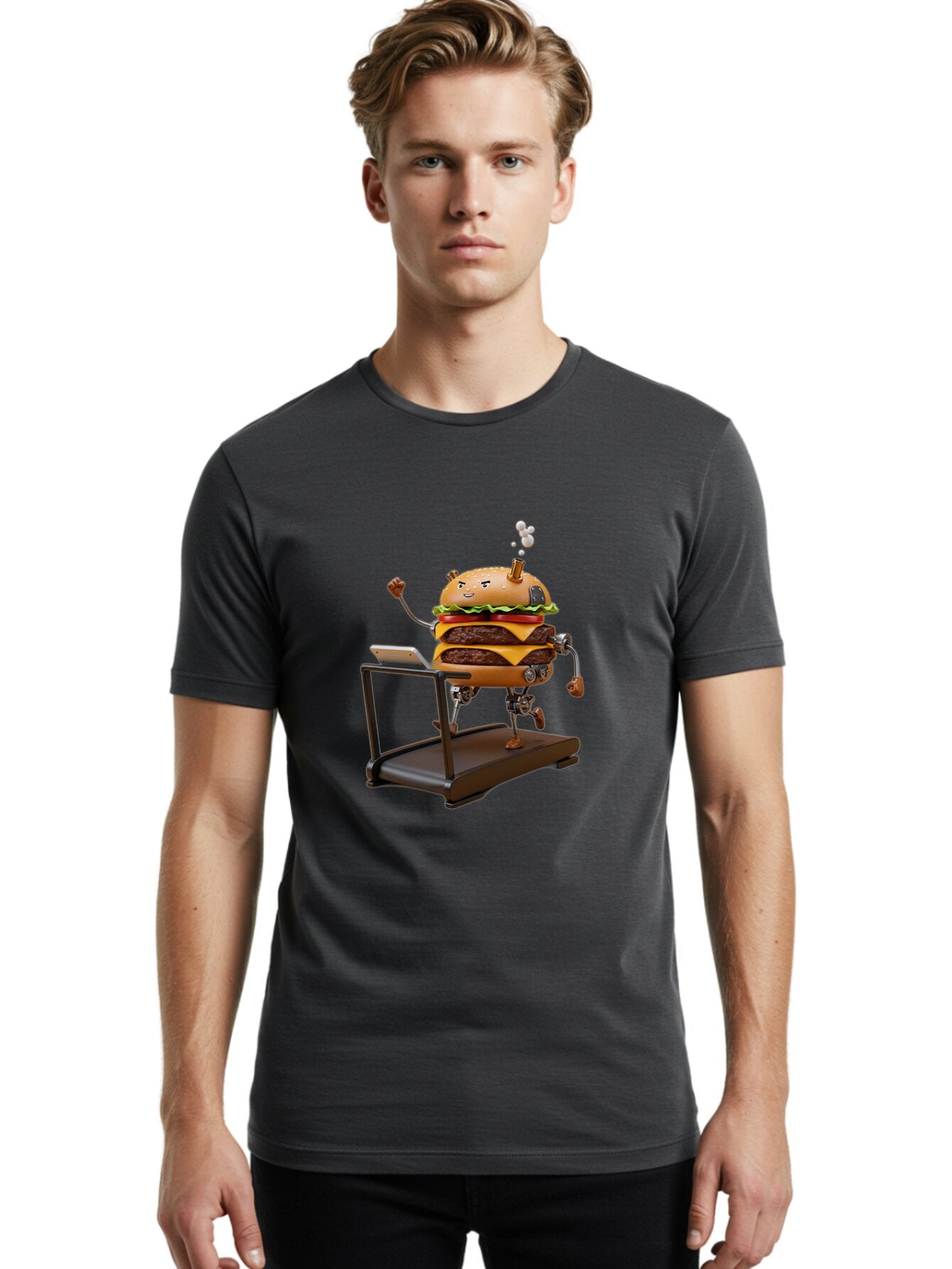 Burger-Running-On-Treadmill Men'S Graphic Tee, 100% Cotton, Comfortable Casual Summer Wear, Machine Washable, Vintage Camera, Old Camera, Antique Camera, Black Camera, Classic Photography, Photography Equipment, Nostalgic Device, Film Camera, Baq411 22