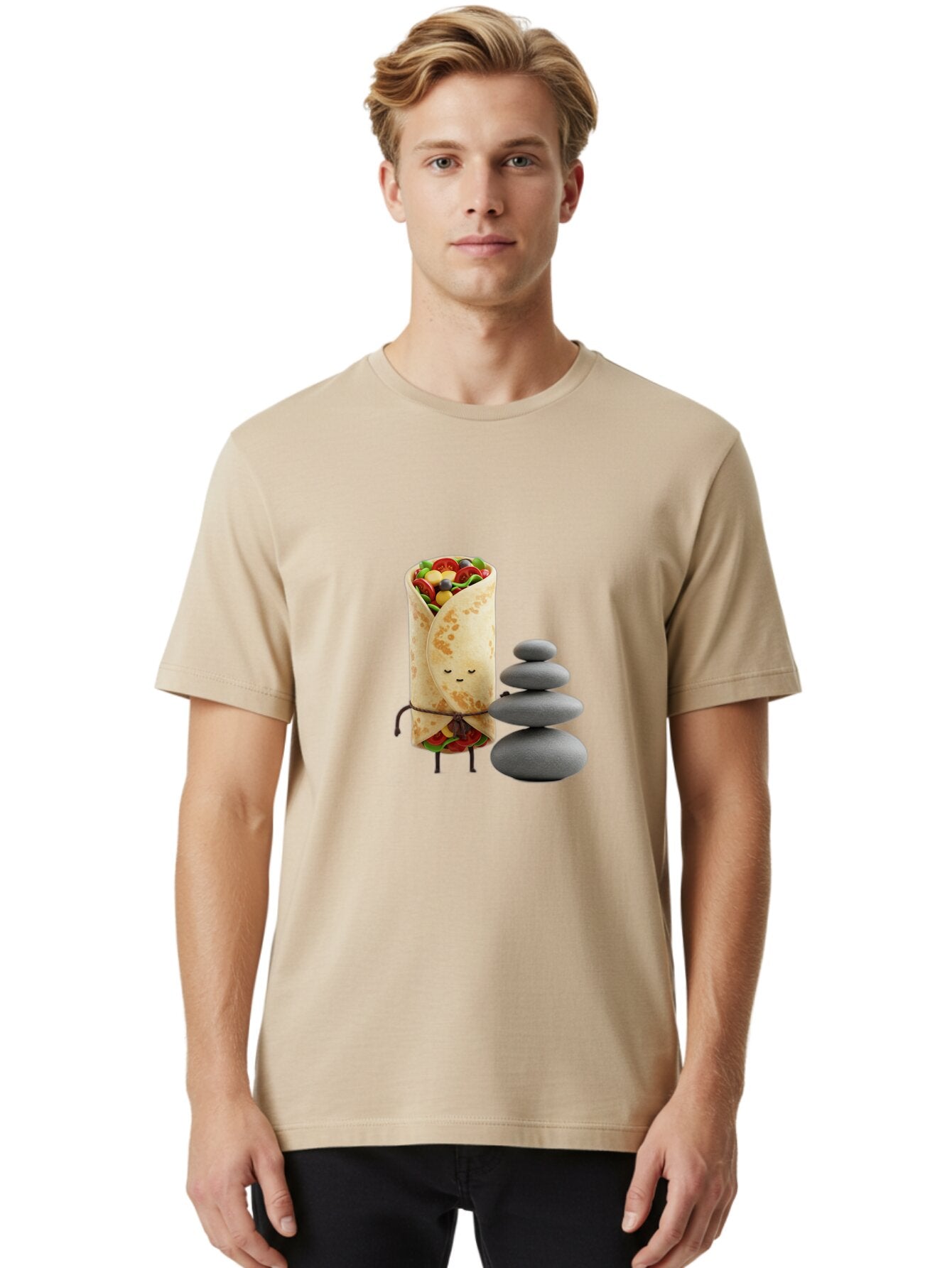 Burrito-Character-With-Zen-Stones Men'S Graphic Tee, 100% Cotton, Comfortable Casual Summer Wear, Machine Washable, Vintage Camera, Old Camera, Antique Camera, Black Camera, Classic Photography, Photography Equipment, Nostalgic Device, Baq417 16