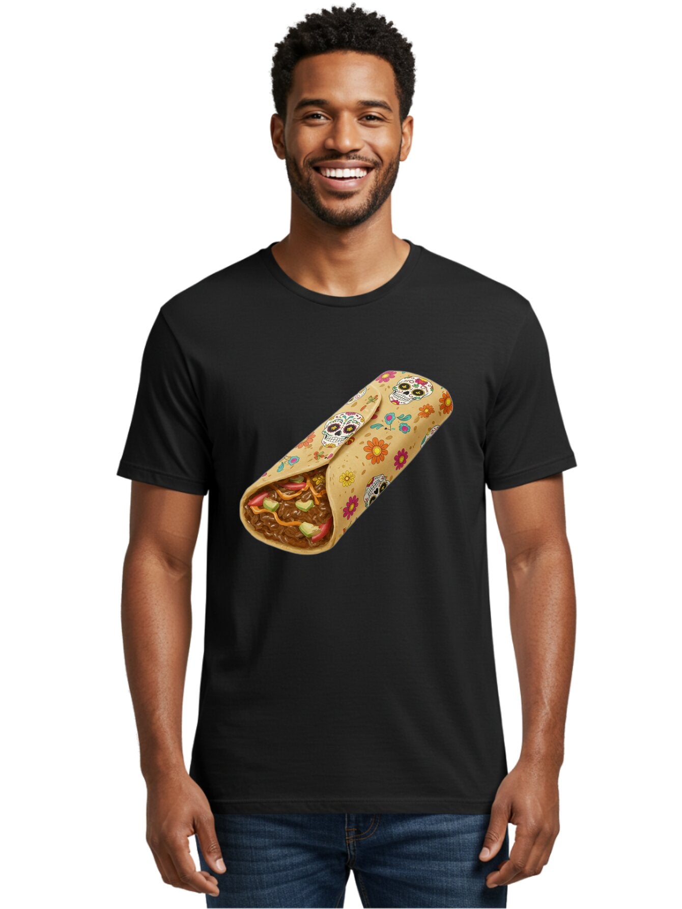 Burrito-With-Sugar-Skulls Men'S Graphic Tee, 100% Cotton, Comfortable Casual Summer Wear, Machine Washable, Vintage Camera, Old Camera, Antique Camera, Black Camera, Classic Photography, Photography Equipment, Nostalgic Device, Film Camera, Baq421 16