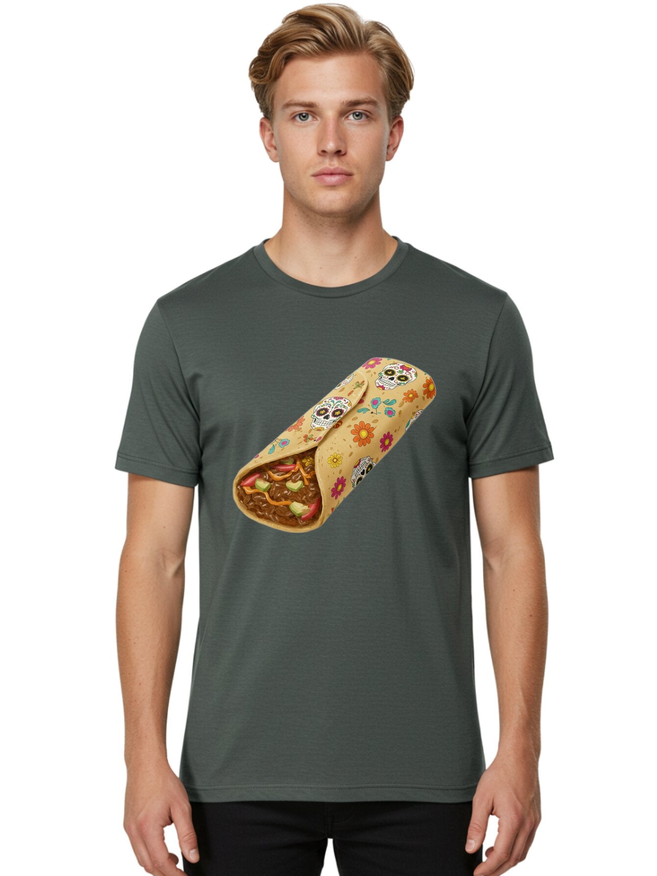 Burrito-With-Sugar-Skulls Men'S Graphic Tee, 100% Cotton, Comfortable Casual Summer Wear, Machine Washable, Vintage Camera, Old Camera, Antique Camera, Black Camera, Classic Photography, Photography Equipment, Nostalgic Device, Film Camera, Baq421 19