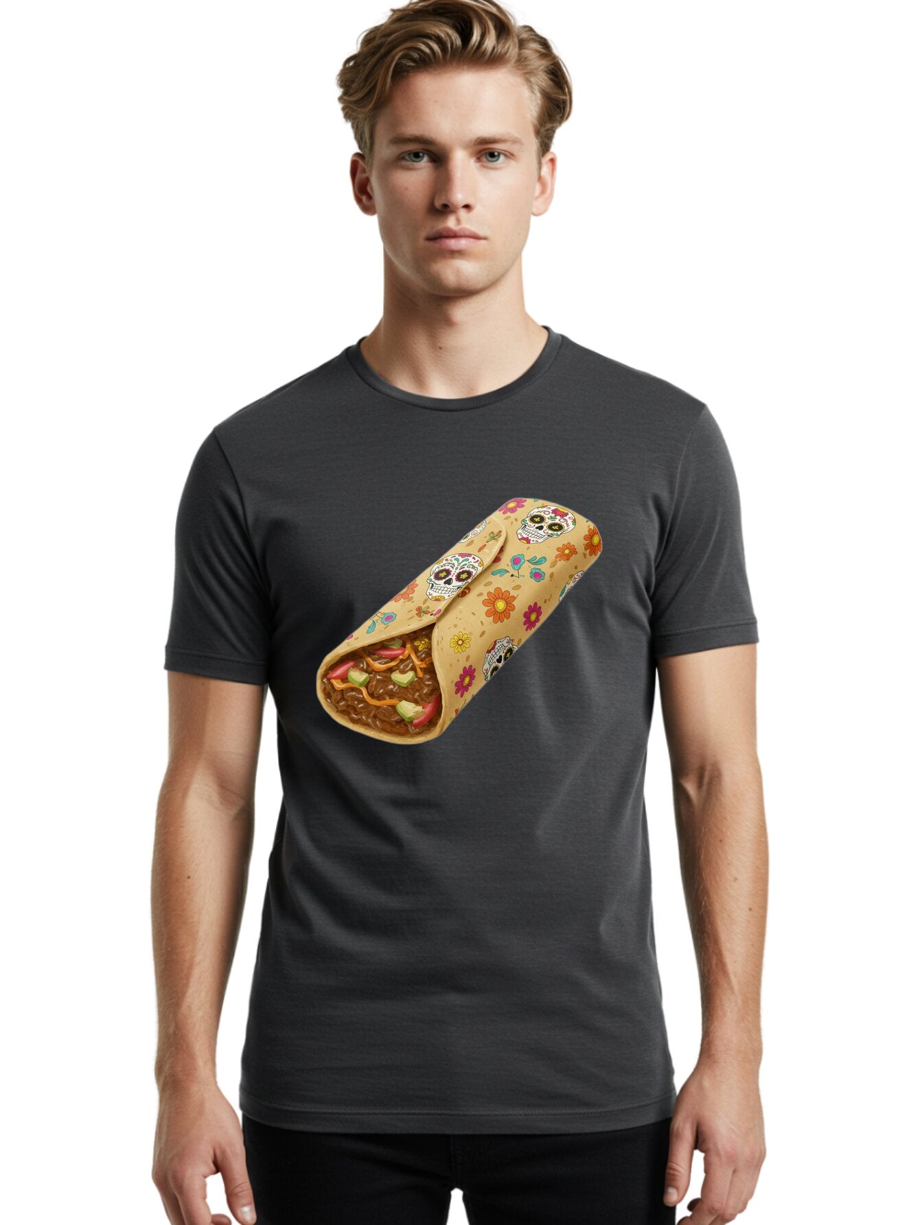 Burrito-With-Sugar-Skulls Men'S Graphic Tee, 100% Cotton, Comfortable Casual Summer Wear, Machine Washable, Vintage Camera, Old Camera, Antique Camera, Black Camera, Classic Photography, Photography Equipment, Nostalgic Device, Film Camera, Baq421 29
