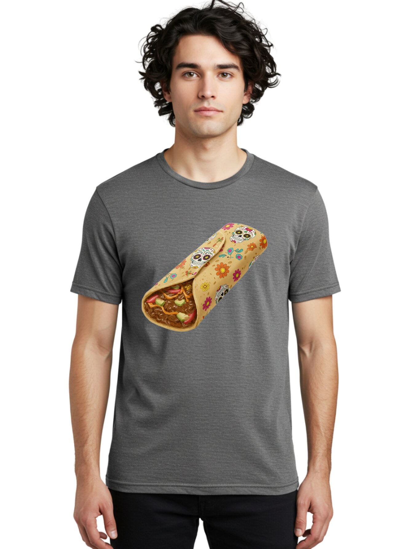 Burrito-With-Sugar-Skulls Men'S Graphic Tee, 100% Cotton, Comfortable Casual Summer Wear, Machine Washable, Vintage Camera, Old Camera, Antique Camera, Black Camera, Classic Photography, Photography Equipment, Nostalgic Device, Film Camera, Baq421 17