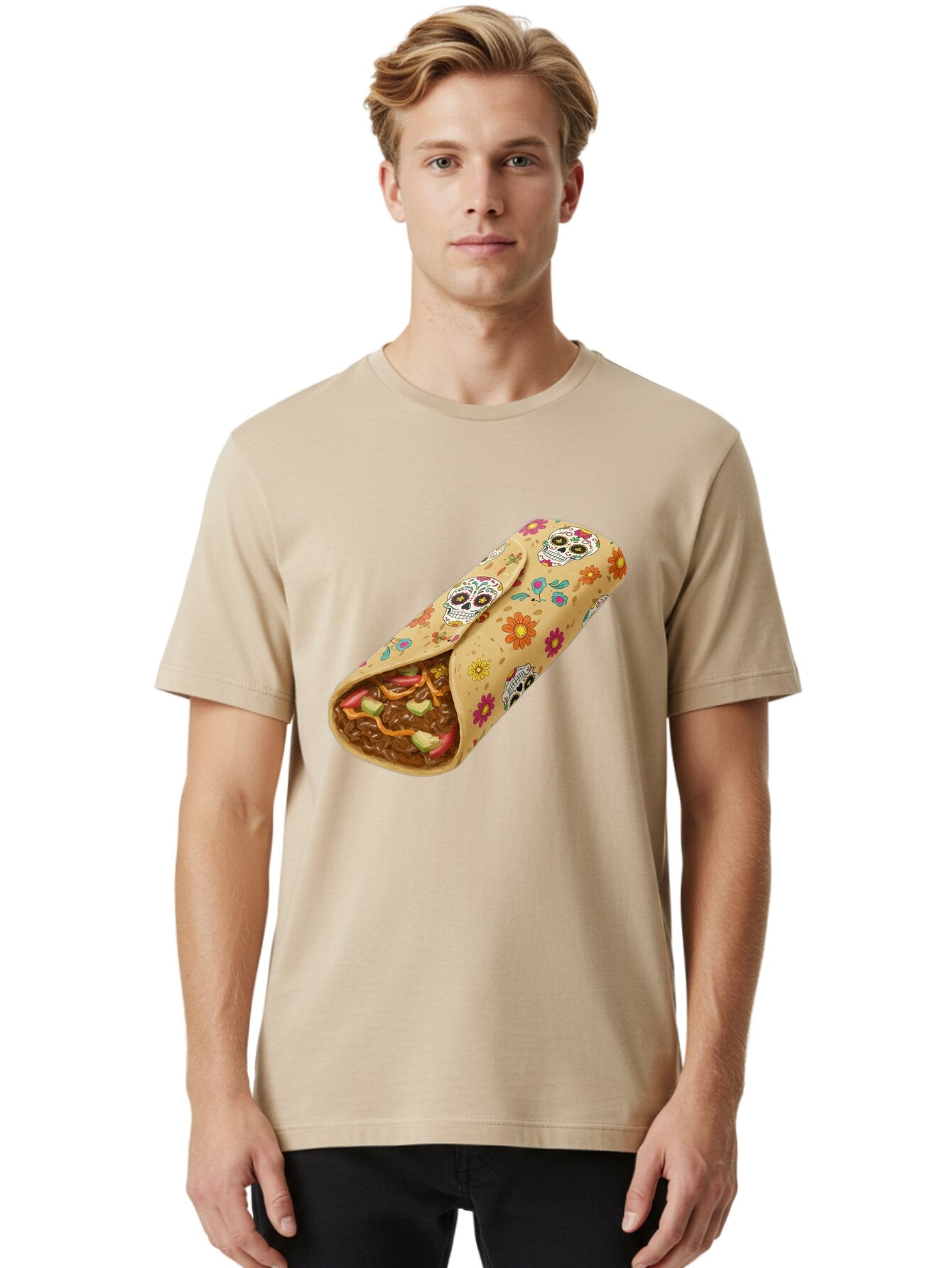 Burrito-With-Sugar-Skulls Men'S Graphic Tee, 100% Cotton, Comfortable Casual Summer Wear, Machine Washable, Vintage Camera, Old Camera, Antique Camera, Black Camera, Classic Photography, Photography Equipment, Nostalgic Device, Film Camera, Baq421 21