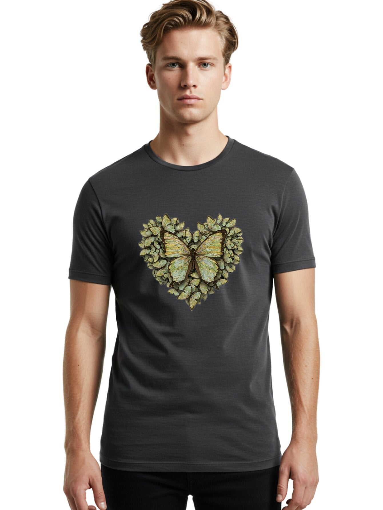 Butterfly-Heart-1 Men'S Graphic Tee, 100% Cotton, Comfortable Casual Summer Wear, Machine Washable, Vintage Camera, Old Camera, Antique Camera, Black Camera, Classic Photography, Photography Equipment, Nostalgic Device, Film Camera, Camera Art Baq426 29