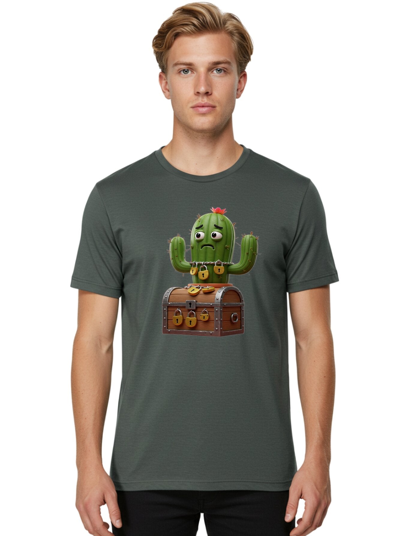 Cactus-With-Treasure-Chest Men'S Graphic Tee, 100% Cotton, Comfortable Casual Summer Wear, Machine Washable, Vintage Camera, Old Camera, Antique Camera, Black Camera, Classic Photography, Photography Equipment, Nostalgic Device, Film Camera, Baq434 29