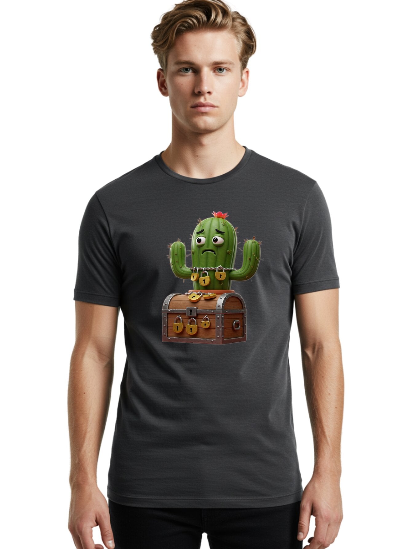 Cactus-With-Treasure-Chest Men'S Graphic Tee, 100% Cotton, Comfortable Casual Summer Wear, Machine Washable, Vintage Camera, Old Camera, Antique Camera, Black Camera, Classic Photography, Photography Equipment, Nostalgic Device, Film Camera, Baq434 17