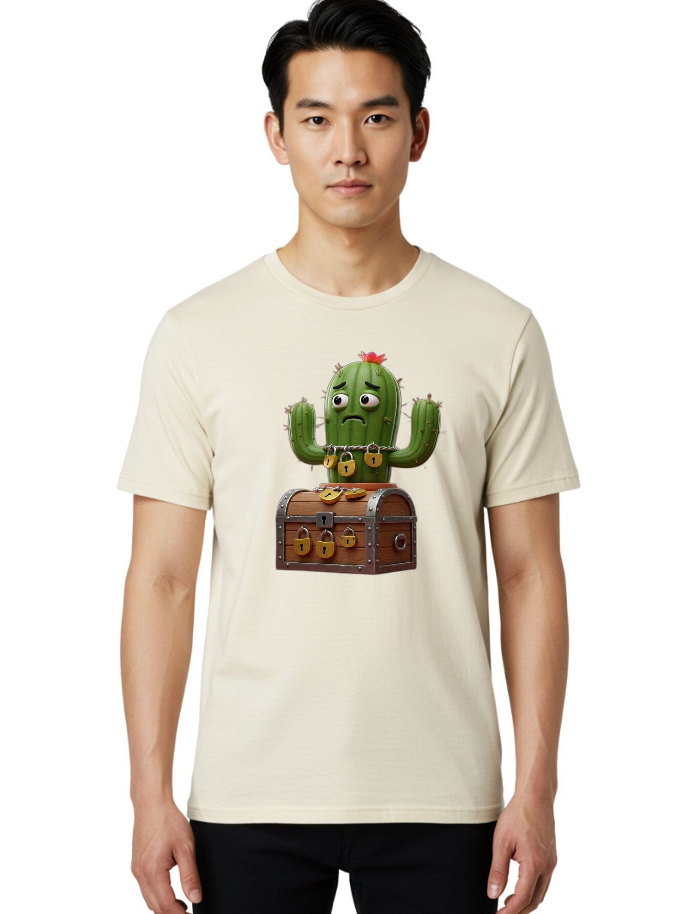 Cactus-With-Treasure-Chest Men'S Graphic Tee, 100% Cotton, Comfortable Casual Summer Wear, Machine Washable, Vintage Camera, Old Camera, Antique Camera, Black Camera, Classic Photography, Photography Equipment, Nostalgic Device, Film Camera, Baq434 25