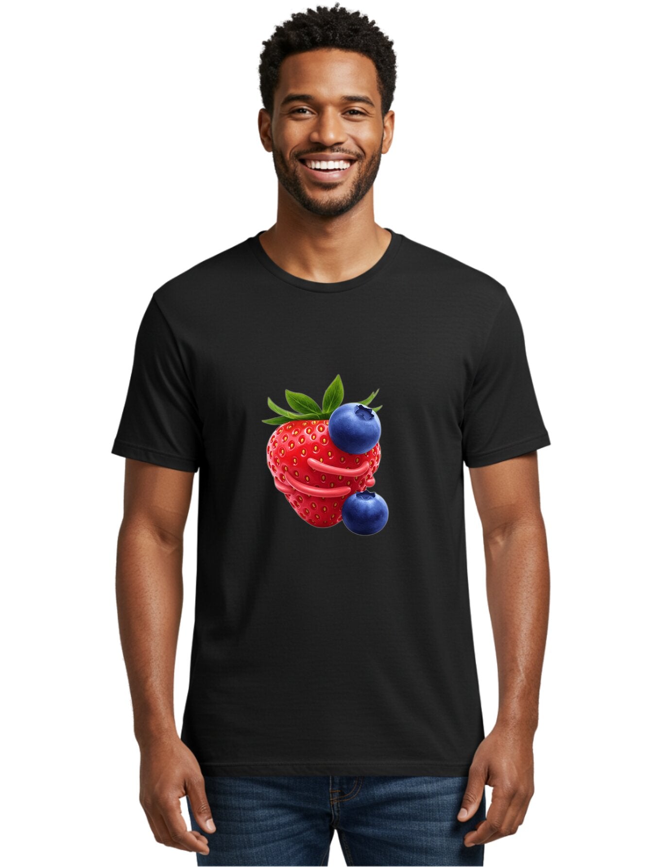 Cartoon-Strawberry-With-Blueberries Men'S Graphic Tee, 100% Cotton, Comfortable Casual Summer Wear, Machine Washable, Vintage Camera, Old Camera, Antique Camera, Black Camera, Classic Photography, Photography Equipment, Nostalgic Device, Baq447 25