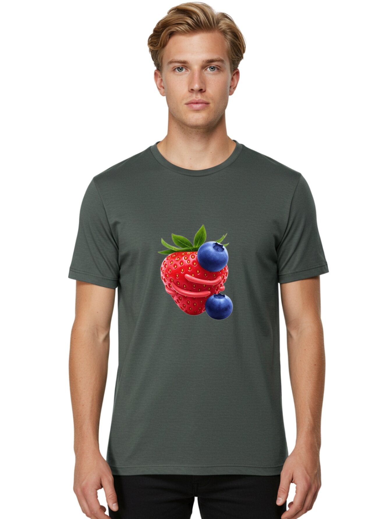 Cartoon-Strawberry-With-Blueberries Men'S Graphic Tee, 100% Cotton, Comfortable Casual Summer Wear, Machine Washable, Vintage Camera, Old Camera, Antique Camera, Black Camera, Classic Photography, Photography Equipment, Nostalgic Device, Baq447 19
