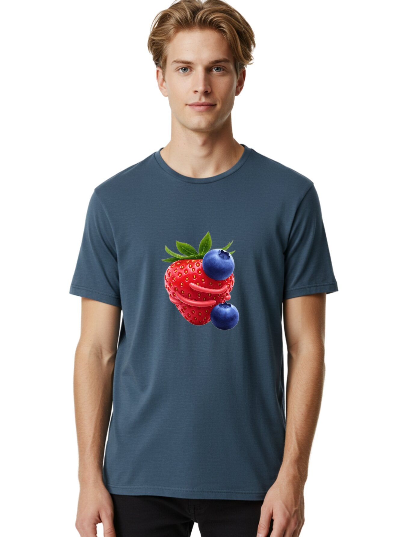 Cartoon-Strawberry-With-Blueberries Men'S Graphic Tee, 100% Cotton, Comfortable Casual Summer Wear, Machine Washable, Vintage Camera, Old Camera, Antique Camera, Black Camera, Classic Photography, Photography Equipment, Nostalgic Device, Baq447 23