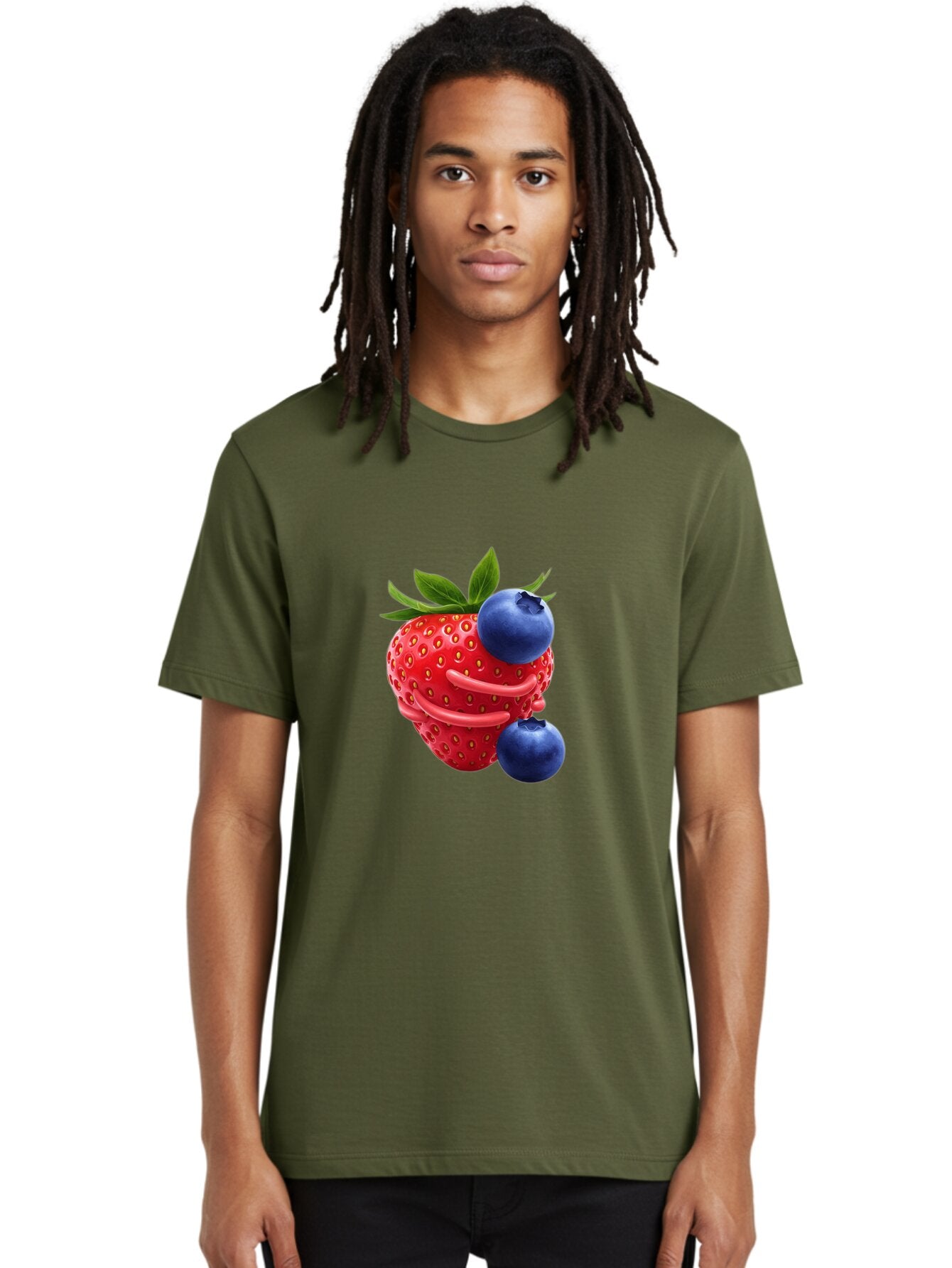 Cartoon-Strawberry-With-Blueberries Men'S Graphic Tee, 100% Cotton, Comfortable Casual Summer Wear, Machine Washable, Vintage Camera, Old Camera, Antique Camera, Black Camera, Classic Photography, Photography Equipment, Nostalgic Device, Baq447 22