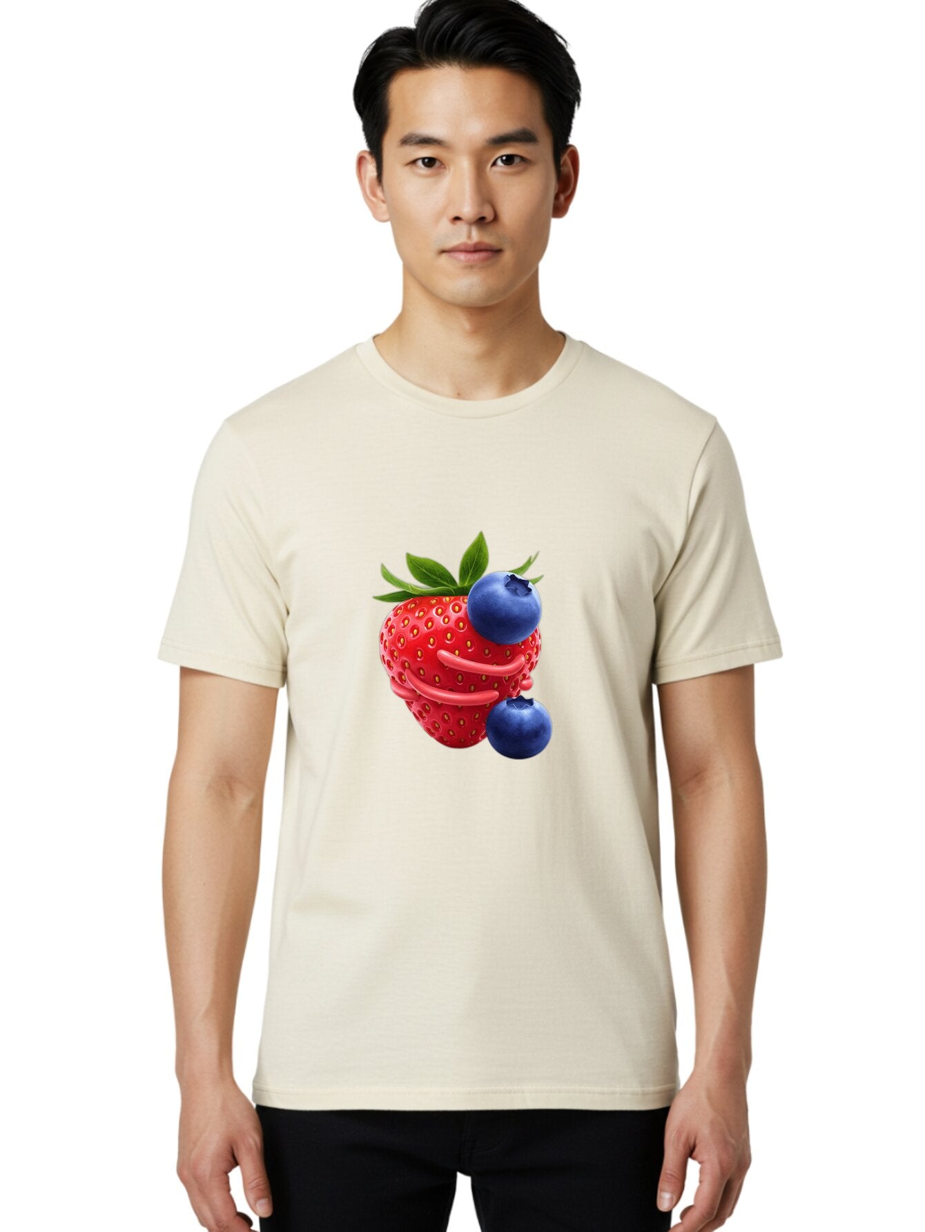 Cartoon-Strawberry-With-Blueberries Men'S Graphic Tee, 100% Cotton, Comfortable Casual Summer Wear, Machine Washable, Vintage Camera, Old Camera, Antique Camera, Black Camera, Classic Photography, Photography Equipment, Nostalgic Device, Baq447 27