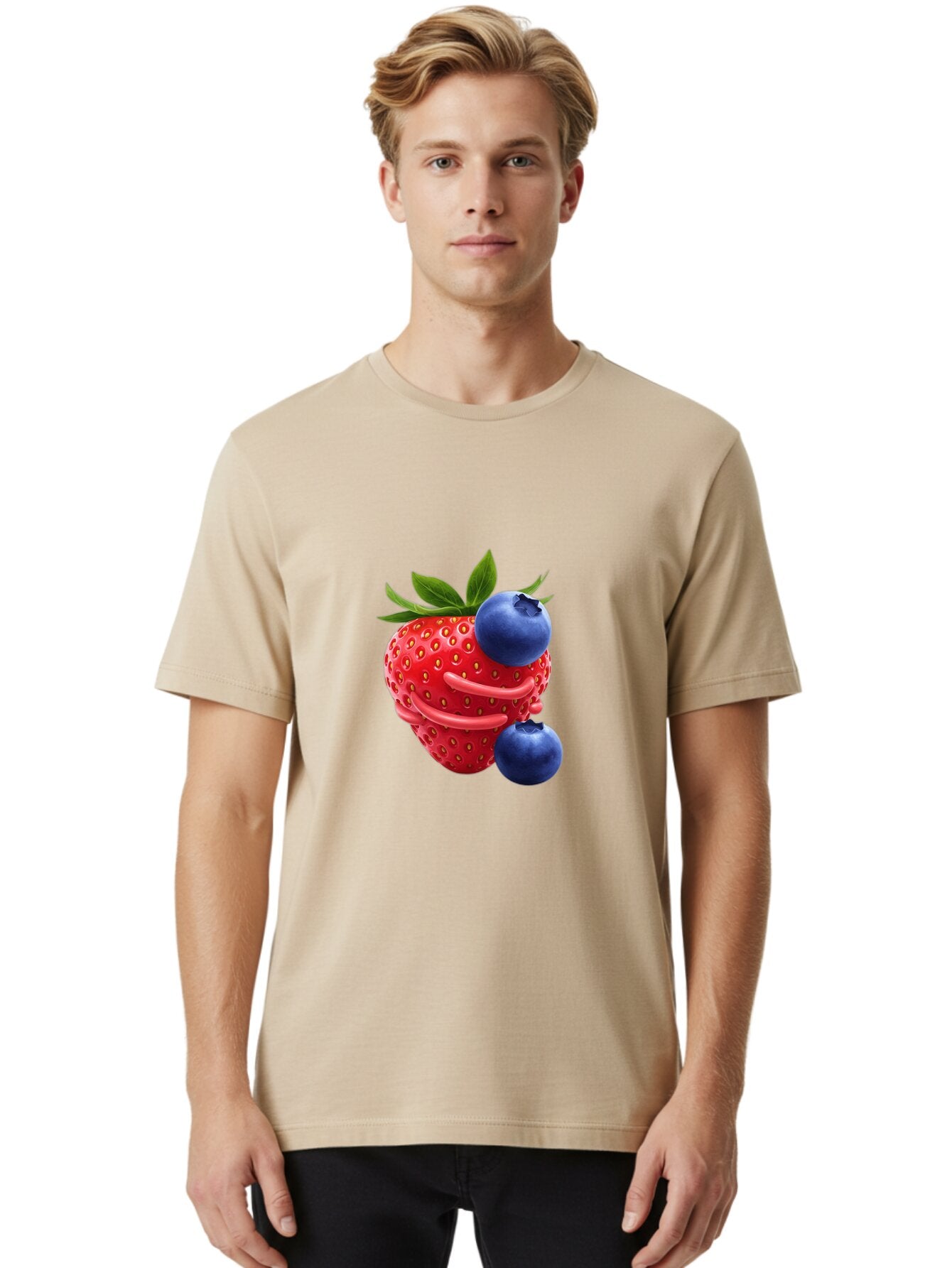 Cartoon-Strawberry-With-Blueberries Men'S Graphic Tee, 100% Cotton, Comfortable Casual Summer Wear, Machine Washable, Vintage Camera, Old Camera, Antique Camera, Black Camera, Classic Photography, Photography Equipment, Nostalgic Device, Baq447 21
