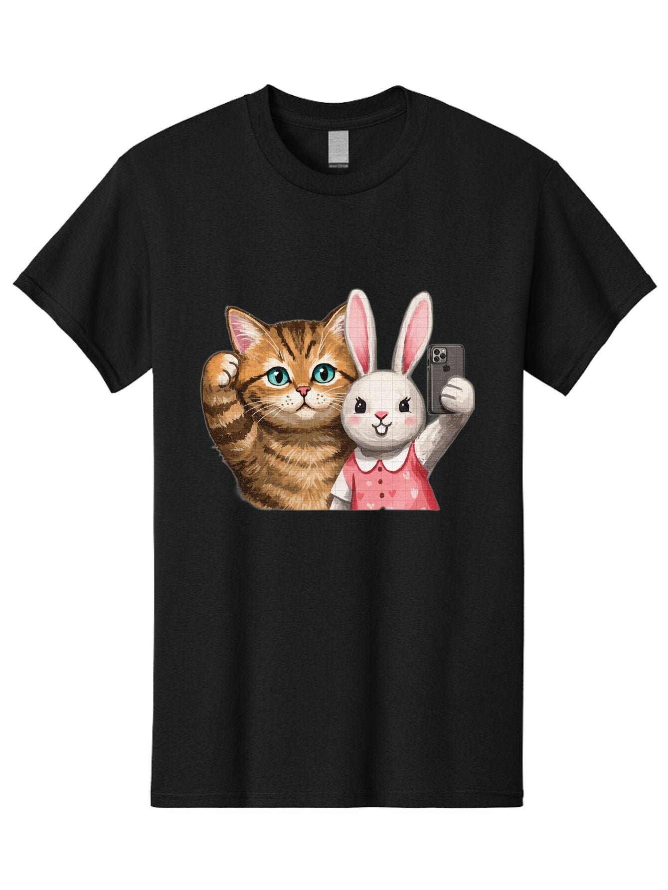 Cat-And-Bunny-Selfie Men'S Graphic Tee, 100% Cotton, Comfortable Casual Summer Wear, Machine Washable, Vintage Camera, Old Camera, Antique Camera, Black Camera, Classic Photography, Photography Equipment, Nostalgic Device, Film Camera, Baq450 10